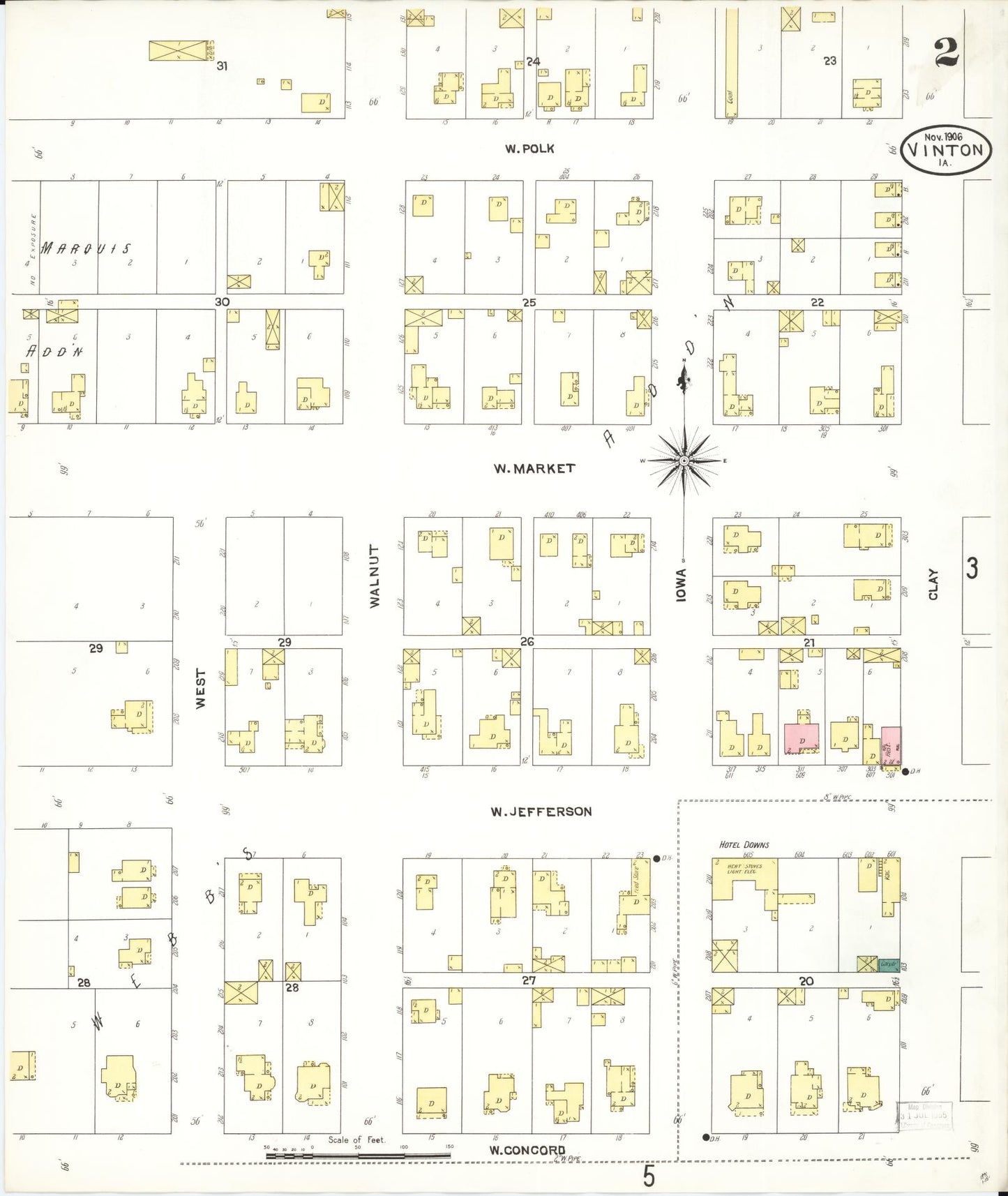 Sanborn Fire Insurance Map from Vinton, Benton County, Iowa (1906), Sheet #0002 - Historic Sanborn Fire Insurance Map Print, vintage old map wall art
