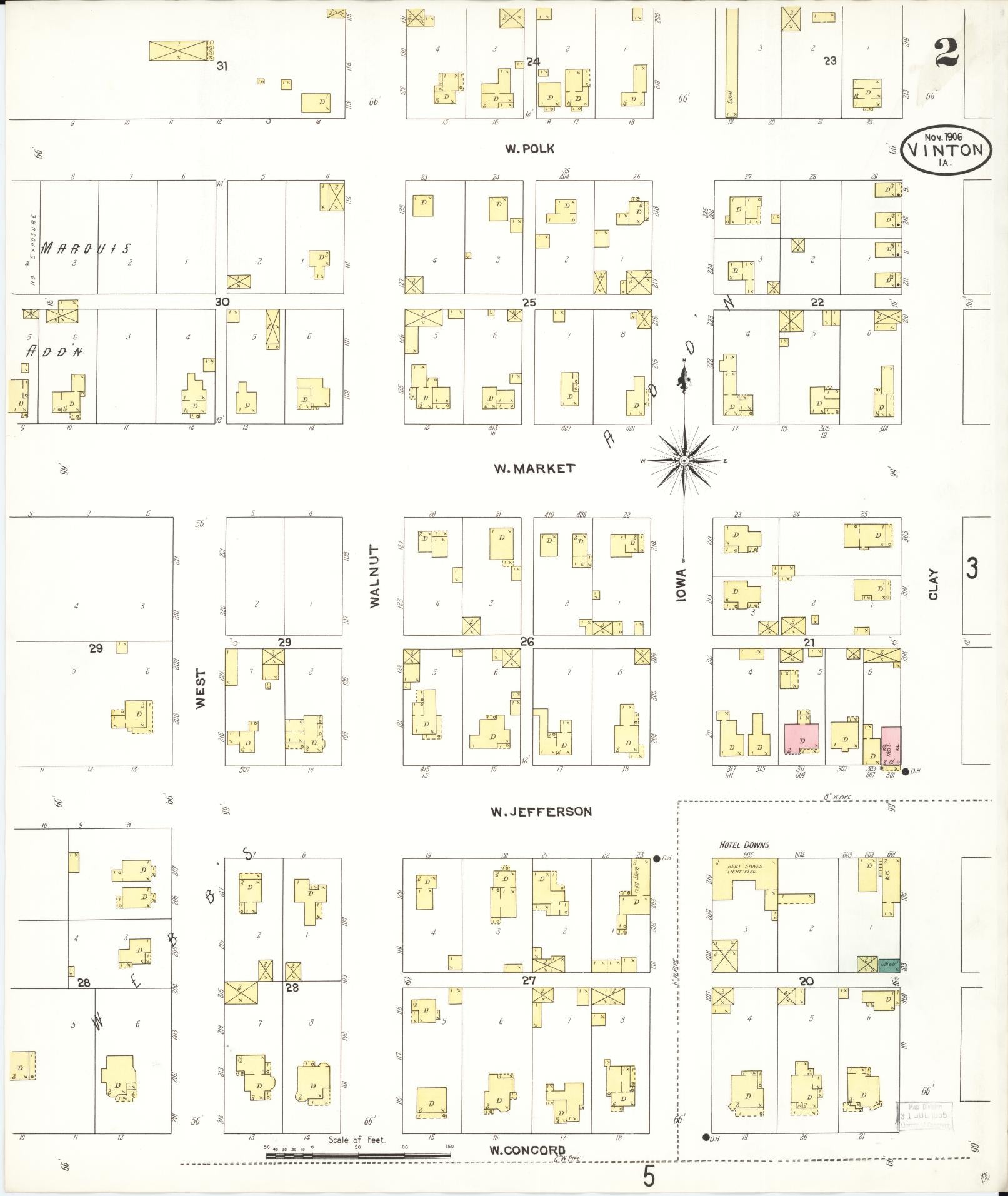 Sanborn Fire Insurance Map from Vinton, Benton County, Iowa (1906), Sheet #0002 - Historic Sanborn Fire Insurance Map Print, vintage old map wall art
