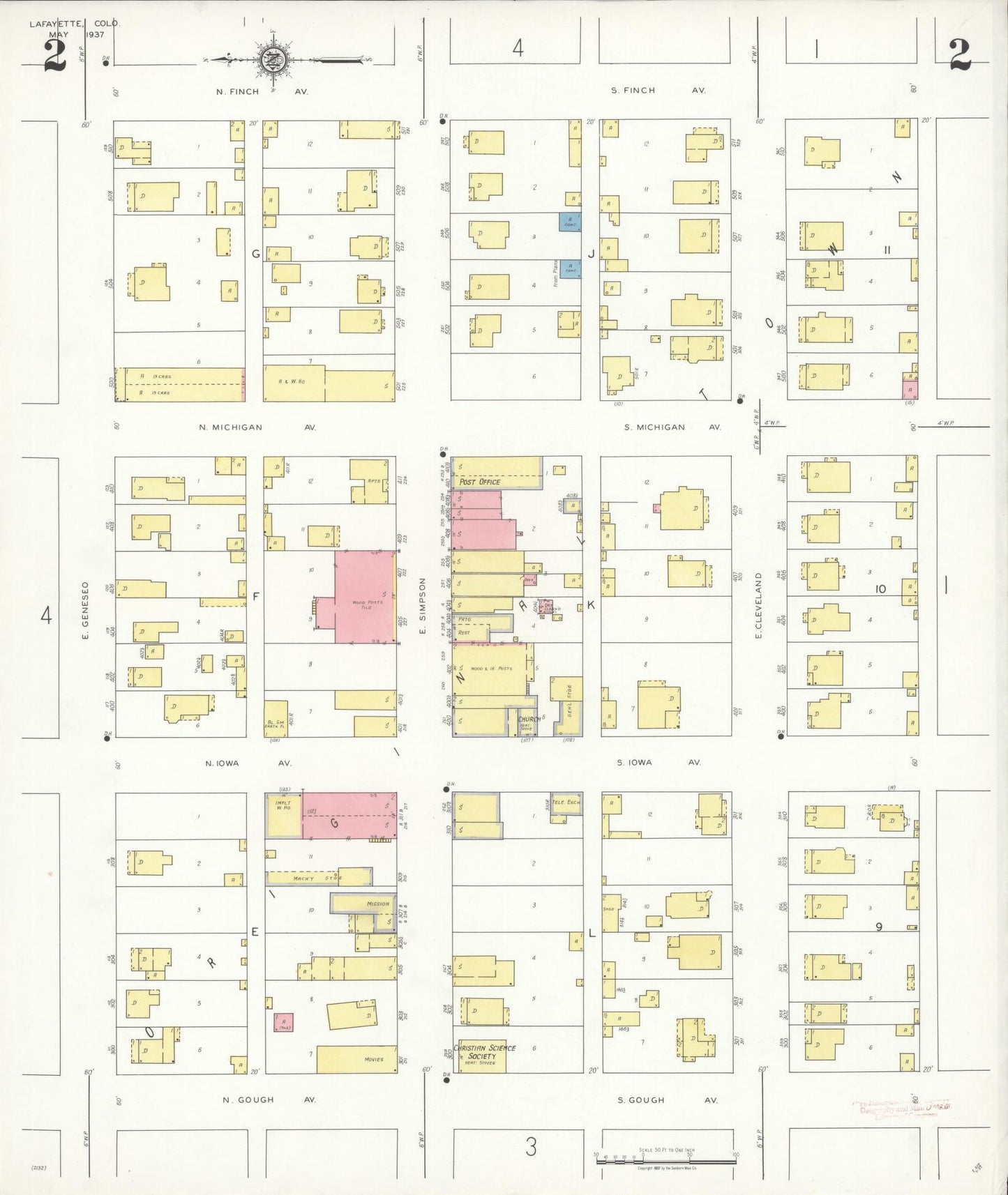 Sanborn Fire Insurance Map from Lafayette, Boulder County, Colorado (1937), Sheet #0002 - Complete Map Set gallery image, historic Sanborn map, vintage wall art, Colorado Colorado