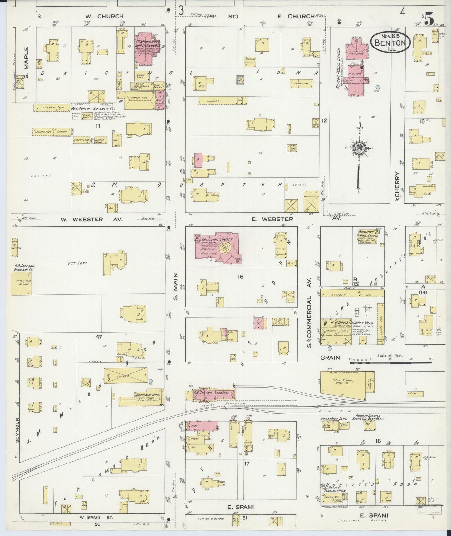 Sanborn Fire Insurance Map from Benton, Franklin County, Illinois (1915), Sheet #0005 - Historic Sanborn Fire Insurance Map Print, vintage old map wall art, antique decor, genealogy gift, Illinois Illinois map