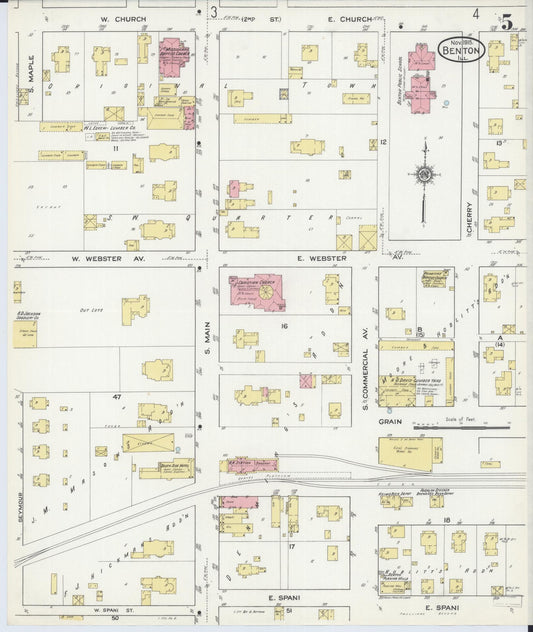 Sanborn Fire Insurance Map from Benton, Franklin County, Illinois (1915), Sheet #0005 - Historic Sanborn Fire Insurance Map Print, vintage old map wall art, antique decor, genealogy gift, Illinois Illinois map