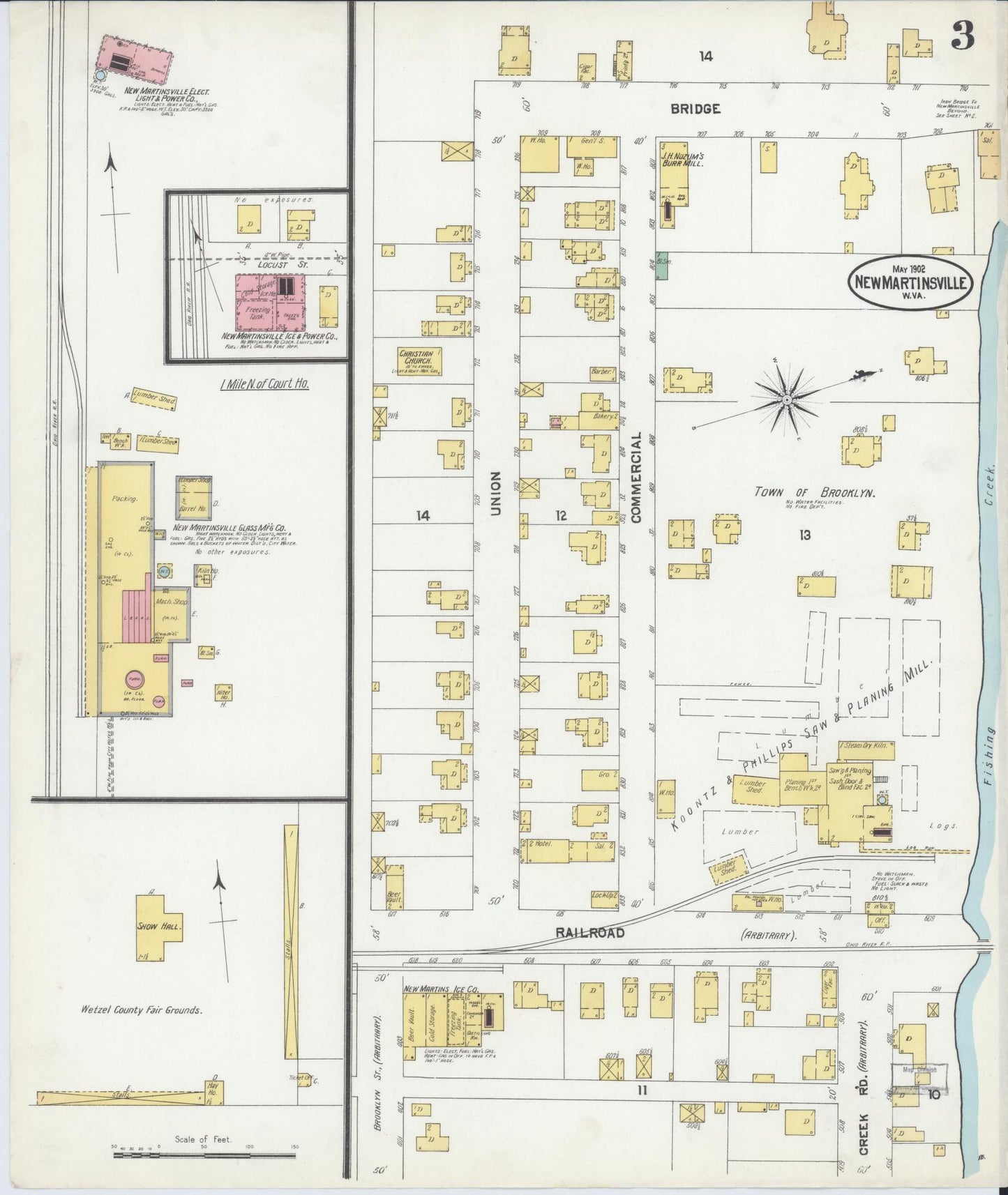 Sanborn Fire Insurance Map from New Martinsville, Wetzel County, West Virginia (1902), Sheet #0003 - Complete Map Set gallery image, historic Sanborn map, vintage wall art, West Virginia West Virginia
