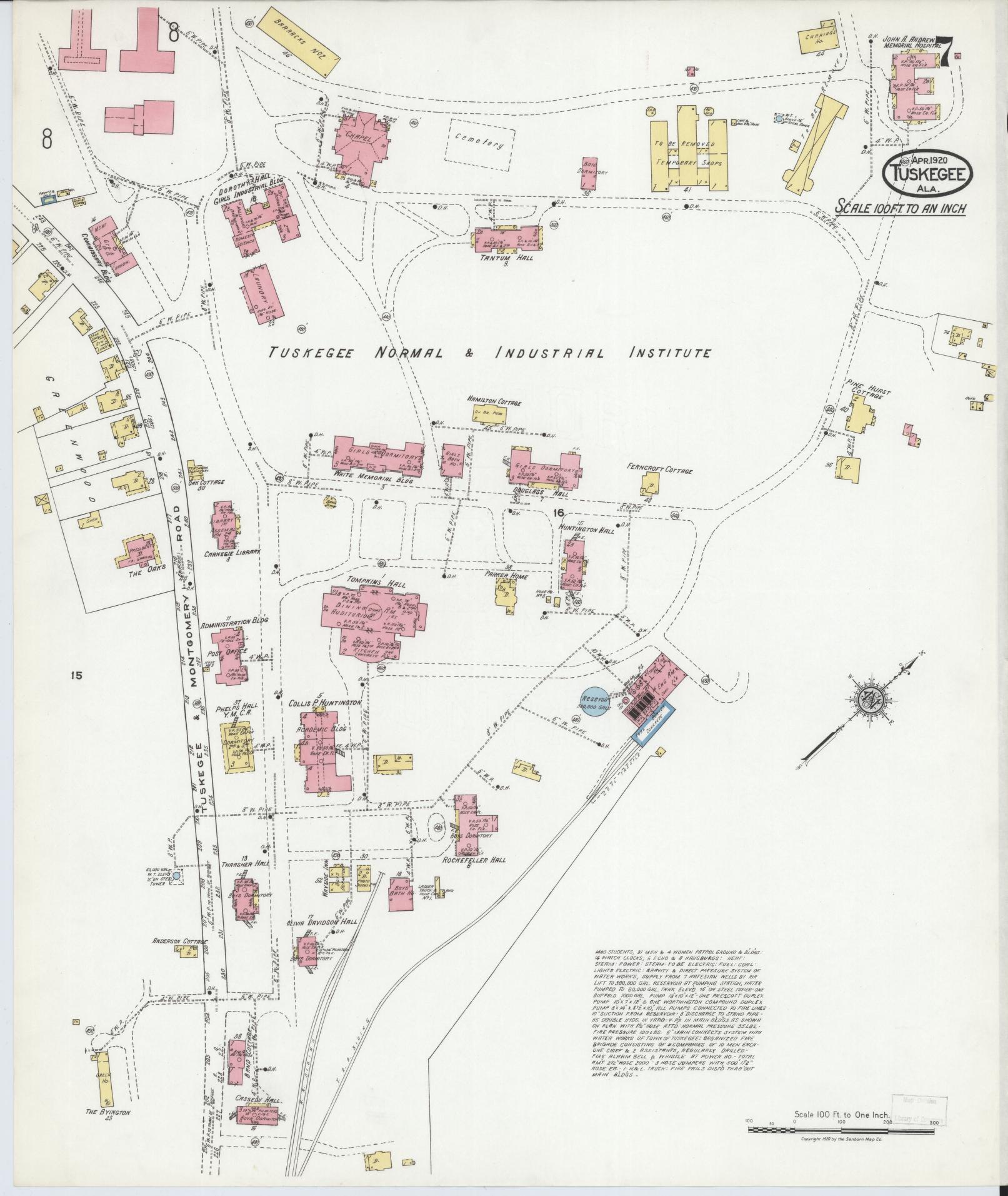 Sanborn Fire Insurance Map from Tuskegee, Macon County, Alabama (1920), Sheet #0007 - Complete Map Set gallery image, historic Sanborn map, vintage wall art, Alabama Alabama