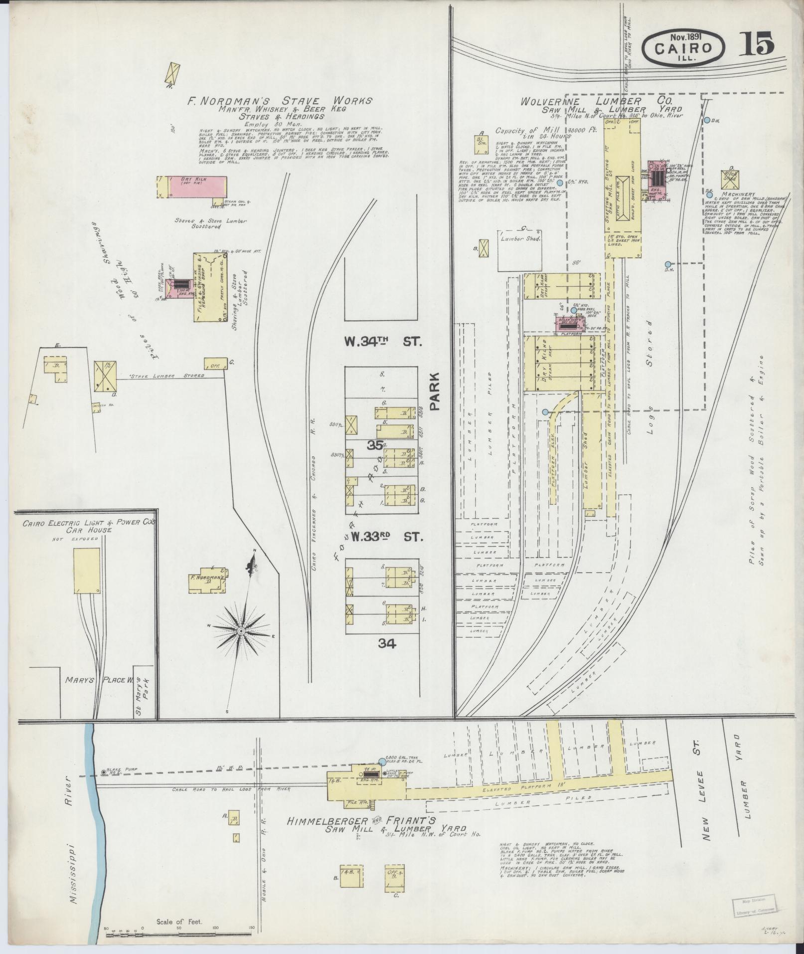 Sanborn Fire Insurance Map from Cairo, Alexander County, Illinois (1891), Sheet #0015 - Complete Map Set gallery image, historic Sanborn map, vintage wall art, Illinois Illinois