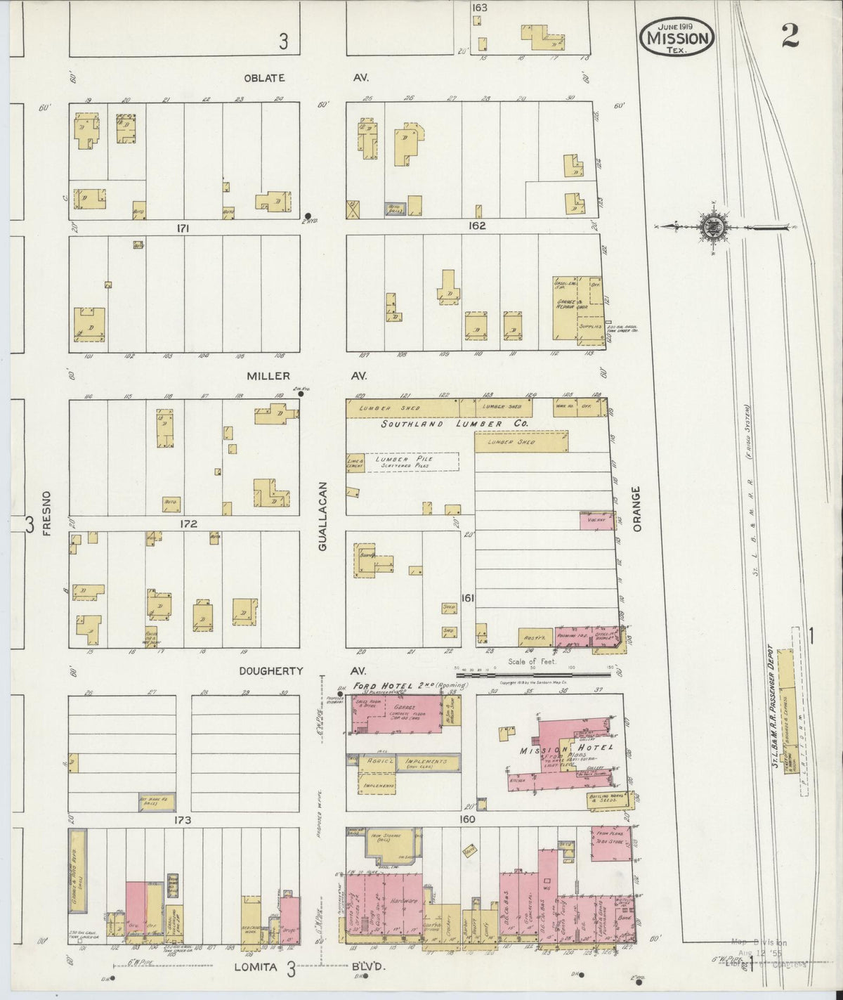 Sanborn Fire Insurance Map from Mission, Hidalgo County, Texas (1919), Sheet #0002 - Historic Sanborn Fire Insurance Map Print, vintage old map wall art, antique decor, genealogy gift, Texas Texas map