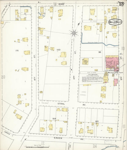 Sanborn Fire Insurance Map from Walla Walla, Walla Walla County, Washington (1894), Sheet #0013 - Complete Map Set gallery image, historic Sanborn map, vintage wall art, Washington Washington