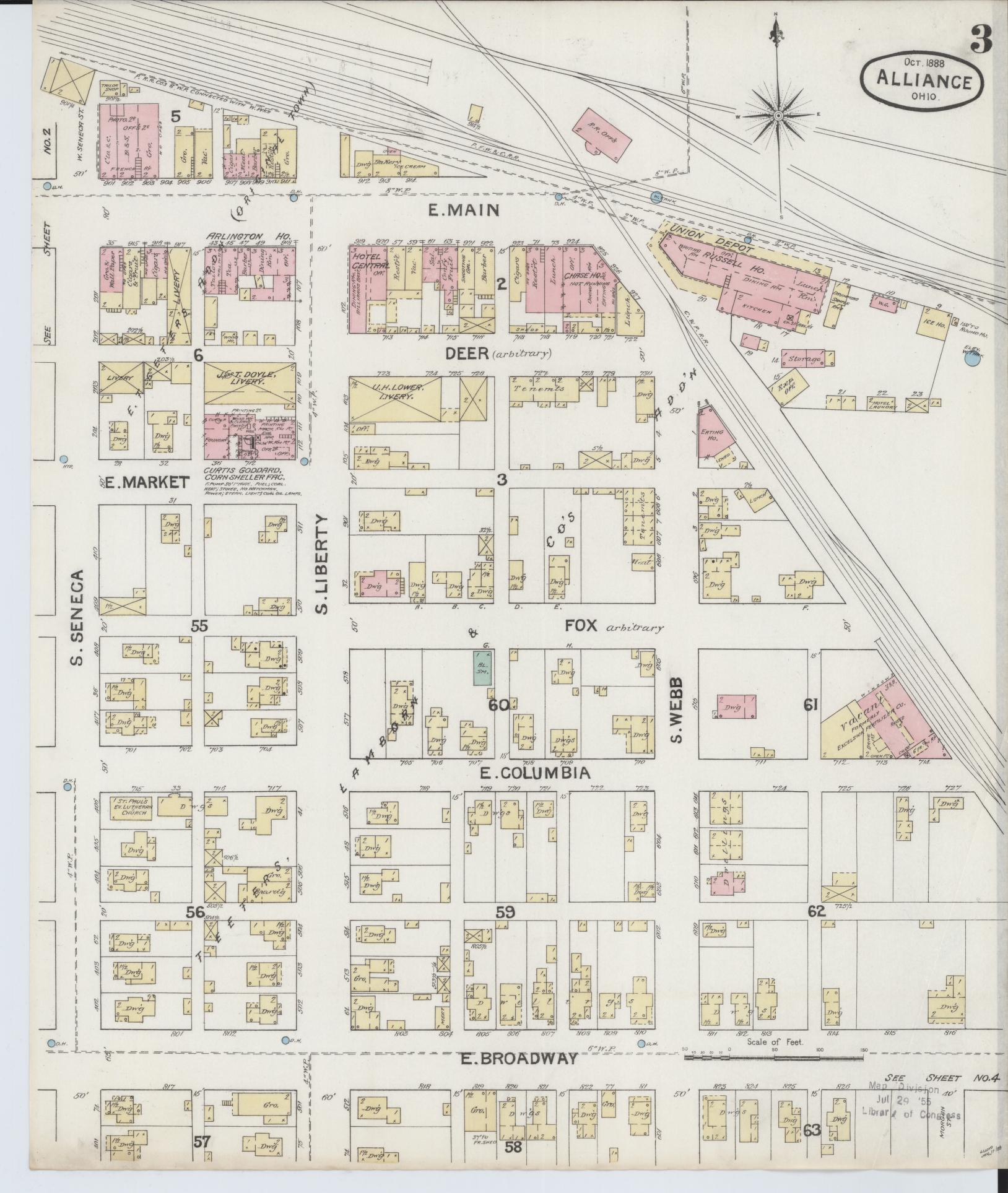 Sanborn Fire Insurance Map from Alliance, Stark County, Ohio (1888), Sheet #0003 - Complete Map Set gallery image, historic Sanborn map, vintage wall art, Ohio Ohio