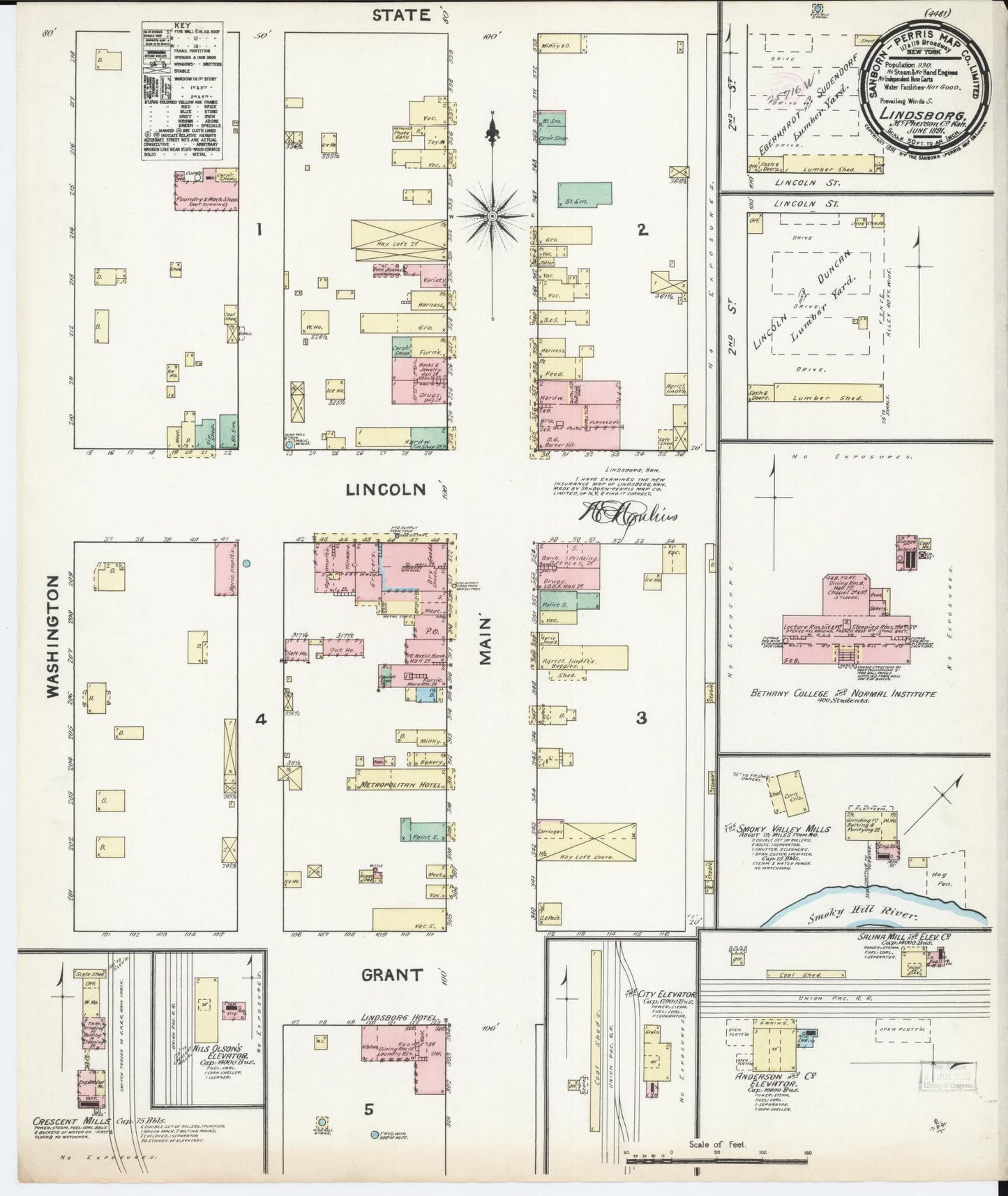 Sanborn Fire Insurance Map from Lindsborg, Mcpherson County, Kansas (1891), Sheet #0001 - Historic Sanborn Fire Insurance Map Print, vintage old map wall art, antique decor, genealogy gift, Kansas Kansas map
