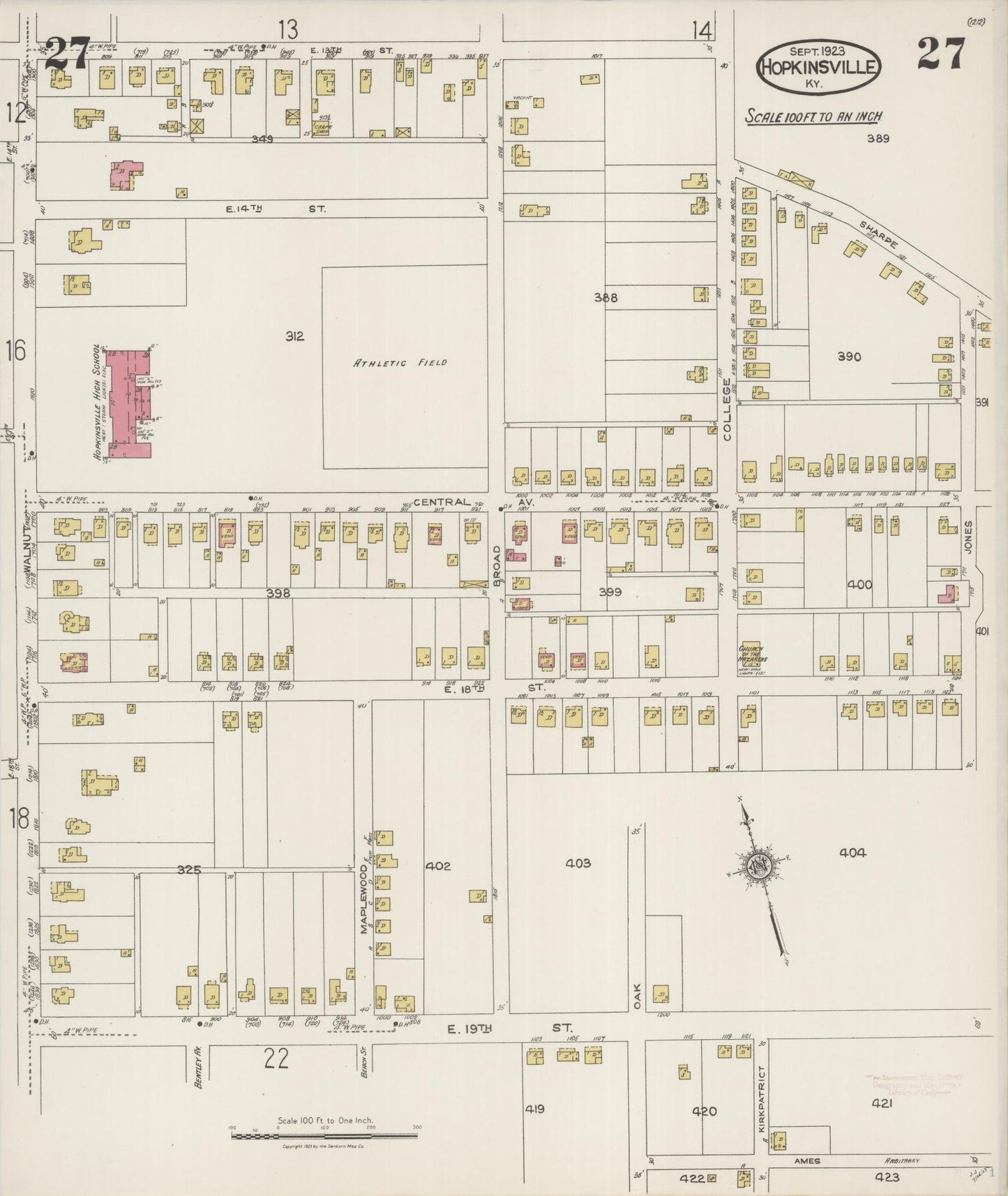 Sanborn Fire Insurance Map from Hopkinsville, Christian County, Kentucky (1923), Sheet #0027 - Complete Map Set gallery image, historic Sanborn map, vintage wall art, Kentucky Kentucky