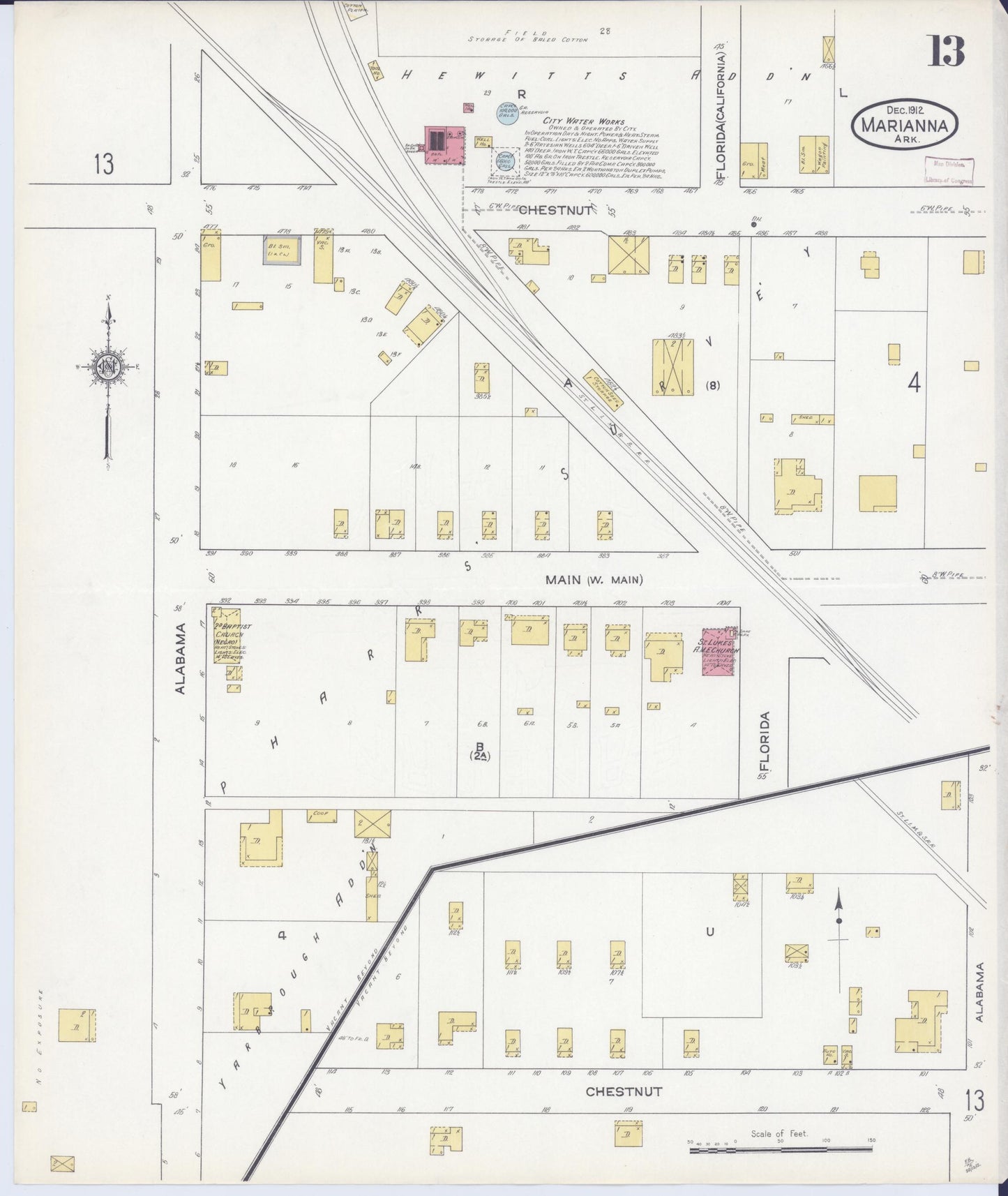 Sanborn Fire Insurance Map from Marianna, Lee County, Arkansas (1912), Sheet #0013 - Historic Sanborn Fire Insurance Map Print, vintage old map wall art, antique decor, genealogy gift, Arkansas Arkansas map
