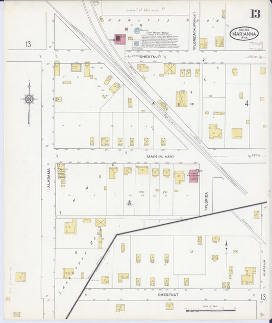 Sanborn Fire Insurance Map from Marianna, Lee County, Arkansas (1912), Sheet #0013 - Historic Sanborn Fire Insurance Map Print, vintage old map wall art, antique decor, genealogy gift, Arkansas Arkansas map
