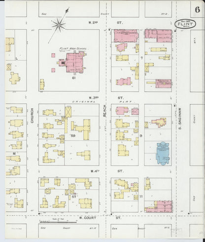 Sanborn Fire Insurance Map from Flint, Genesee County, Michigan (1892), Sheet #0006 - Complete Map Set gallery image, historic Sanborn map, vintage wall art, Michigan Michigan