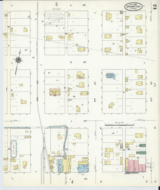 Sanborn Fire Insurance Map from Spearfish, Lawrence County, South Dakota (1909), Sheet #0002 - Historic Sanborn Fire Insurance Map Print, vintage old map wall art, antique decor, genealogy gift, South Dakota South Dakota map