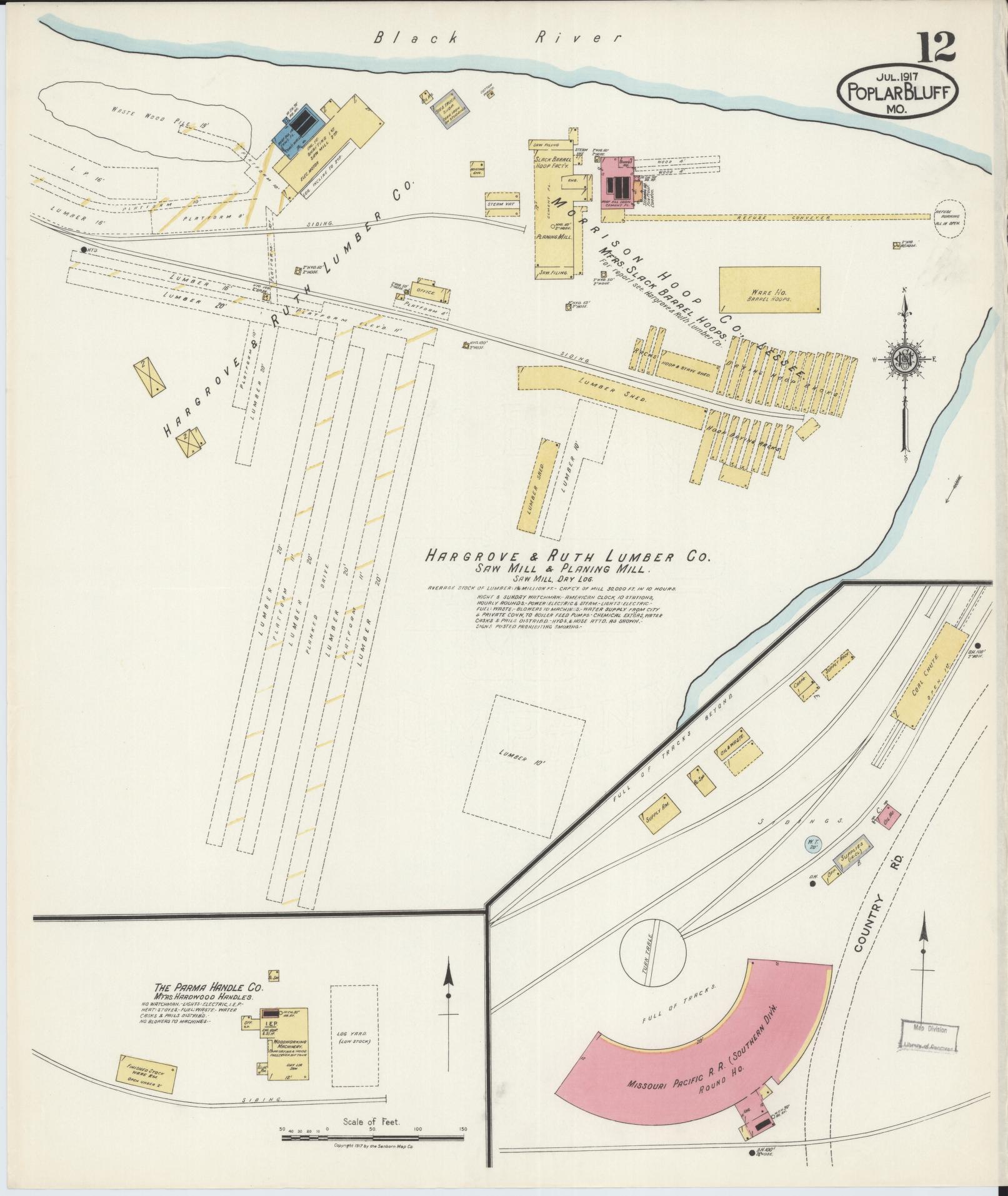 Sanborn Fire Insurance Map from Poplar Bluff, Butler County, Missouri (1917), Sheet #0012 - Complete Map Set gallery image, historic Sanborn map, vintage wall art, Missouri Missouri