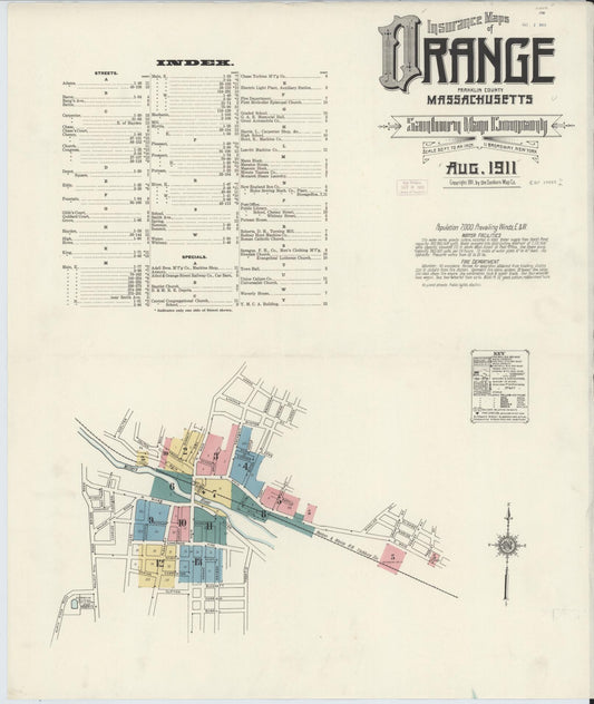 Sanborn Fire Insurance Map from Orange, Franklin County, Massachusetts (1911), Sheet #0001 - Complete Map Set gallery image, historic Sanborn map, vintage wall art, Massachusetts Massachusetts