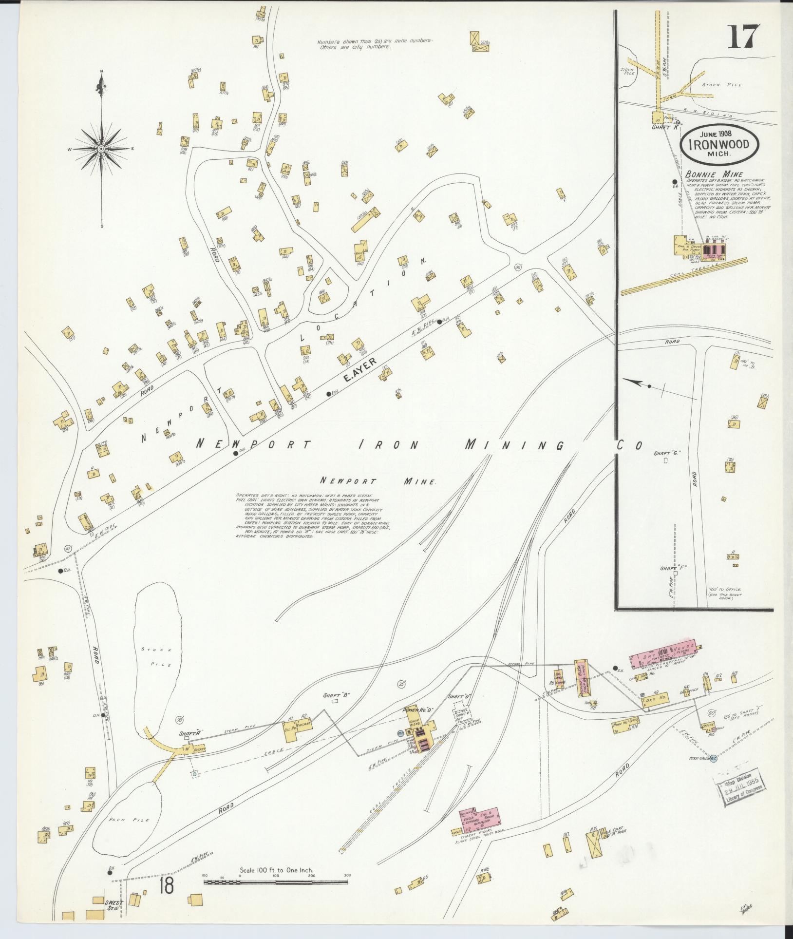 Sanborn Fire Insurance Map from Ironwood, Gogebic County, Michigan (1908), Sheet #0017 - Historic Sanborn Fire Insurance Map Print, vintage old map wall art, antique decor, genealogy gift, Michigan Michigan map