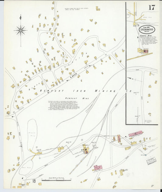 Sanborn Fire Insurance Map from Ironwood, Gogebic County, Michigan (1908), Sheet #0017 - Historic Sanborn Fire Insurance Map Print, vintage old map wall art, antique decor, genealogy gift, Michigan Michigan map