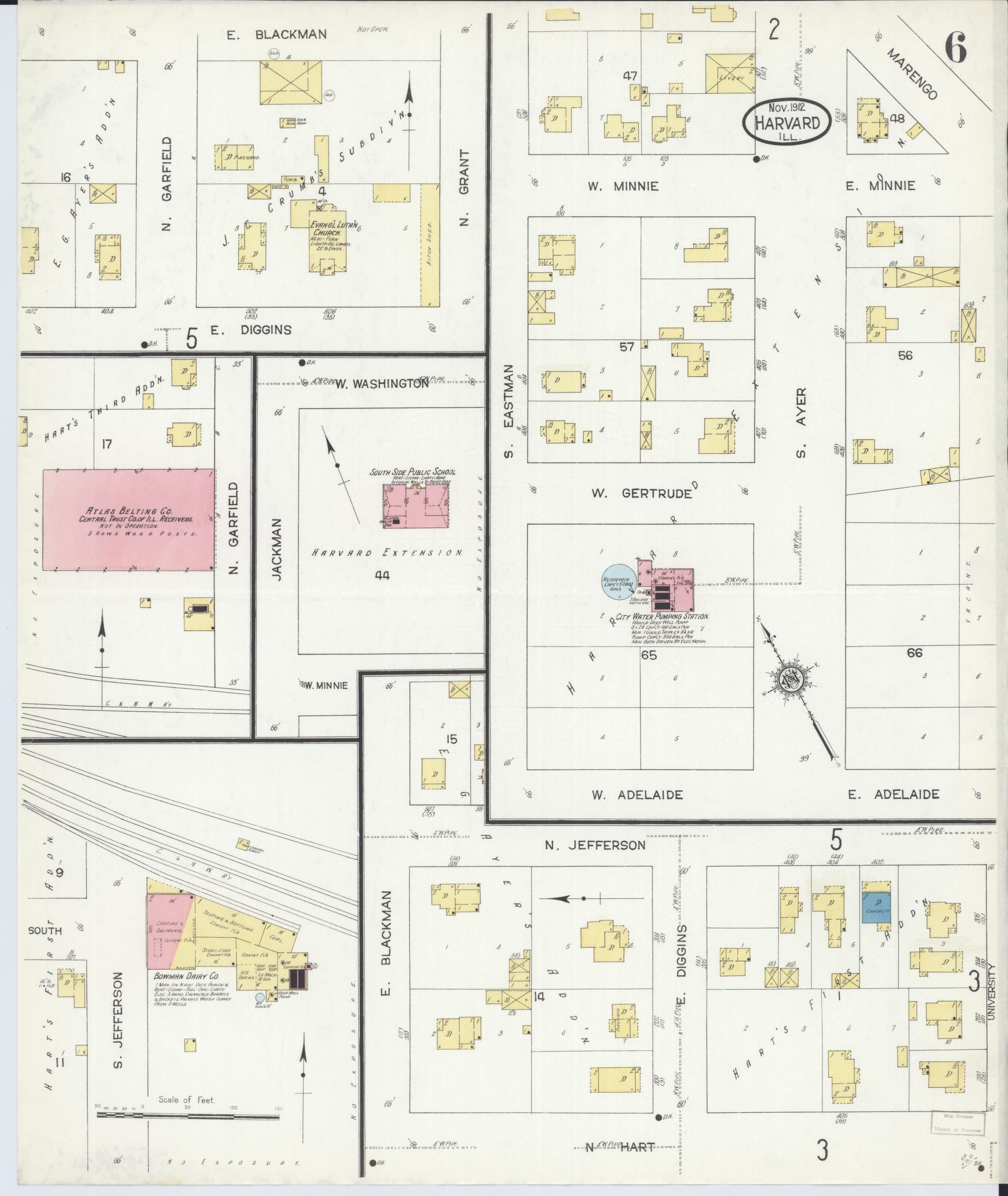 Sanborn Fire Insurance Map from Harvard, McHenry County, Illinois (1912), Sheet #0006 - Historic Sanborn Fire Insurance Map Print, vintage old map wall art, antique decor, genealogy gift, Illinois Illinois map