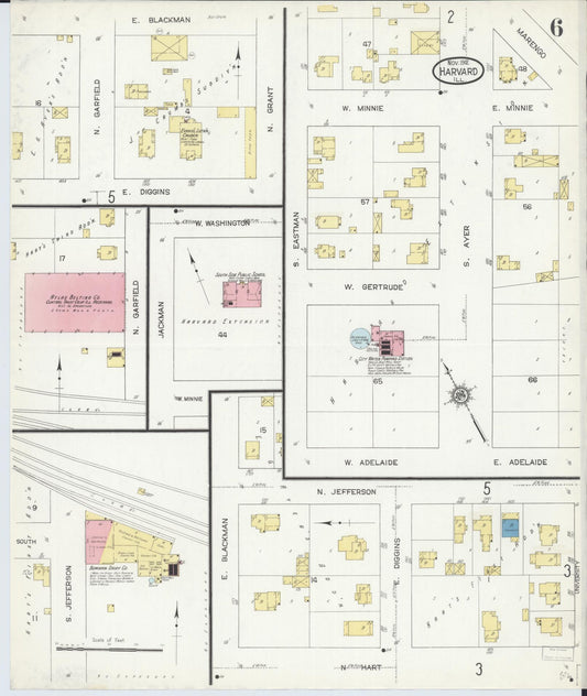 Sanborn Fire Insurance Map from Harvard, McHenry County, Illinois (1912), Sheet #0006 - Historic Sanborn Fire Insurance Map Print, vintage old map wall art, antique decor, genealogy gift, Illinois Illinois map