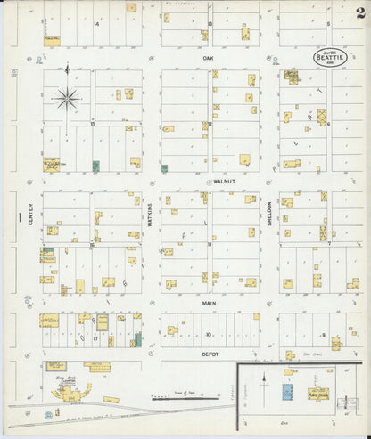 Sanborn Fire Insurance Map from Beattie, Marshall County, Kansas (1901), Sheet #0002 - Complete Map Set gallery image, historic Sanborn map, vintage wall art, Kansas Kansas