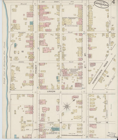 Sanborn Fire Insurance Map from Catasauqua, Lehigh County, Pennsylvania (1885), Sheet #0004 - Historic Sanborn Fire Insurance Map Print, vintage old map wall art, antique decor, genealogy gift, Pennsylvania Pennsylvania map