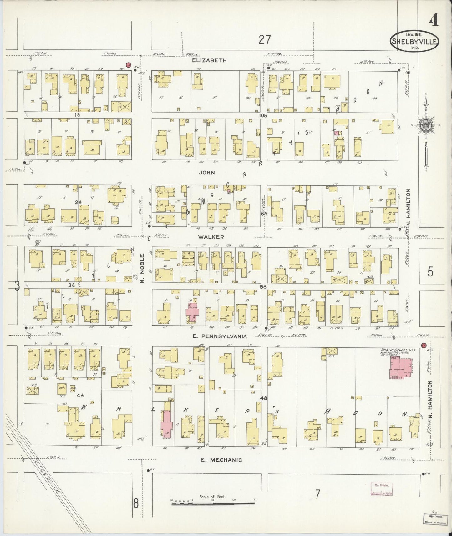 Sanborn Fire Insurance Map from Shelbyville, Shelby County, Indiana (1910), Sheet #0004 - Complete Map Set gallery image, historic Sanborn map, vintage wall art, Indiana Indiana