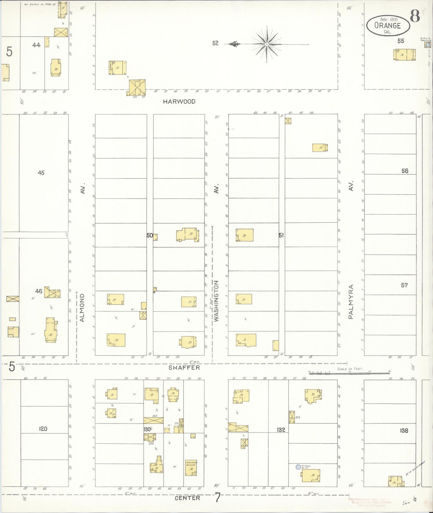 Sanborn Fire Insurance Map from Orange, Orange County, California (1905), Sheet #0008 - Complete Map Set gallery image, historic Sanborn map, vintage wall art, California California