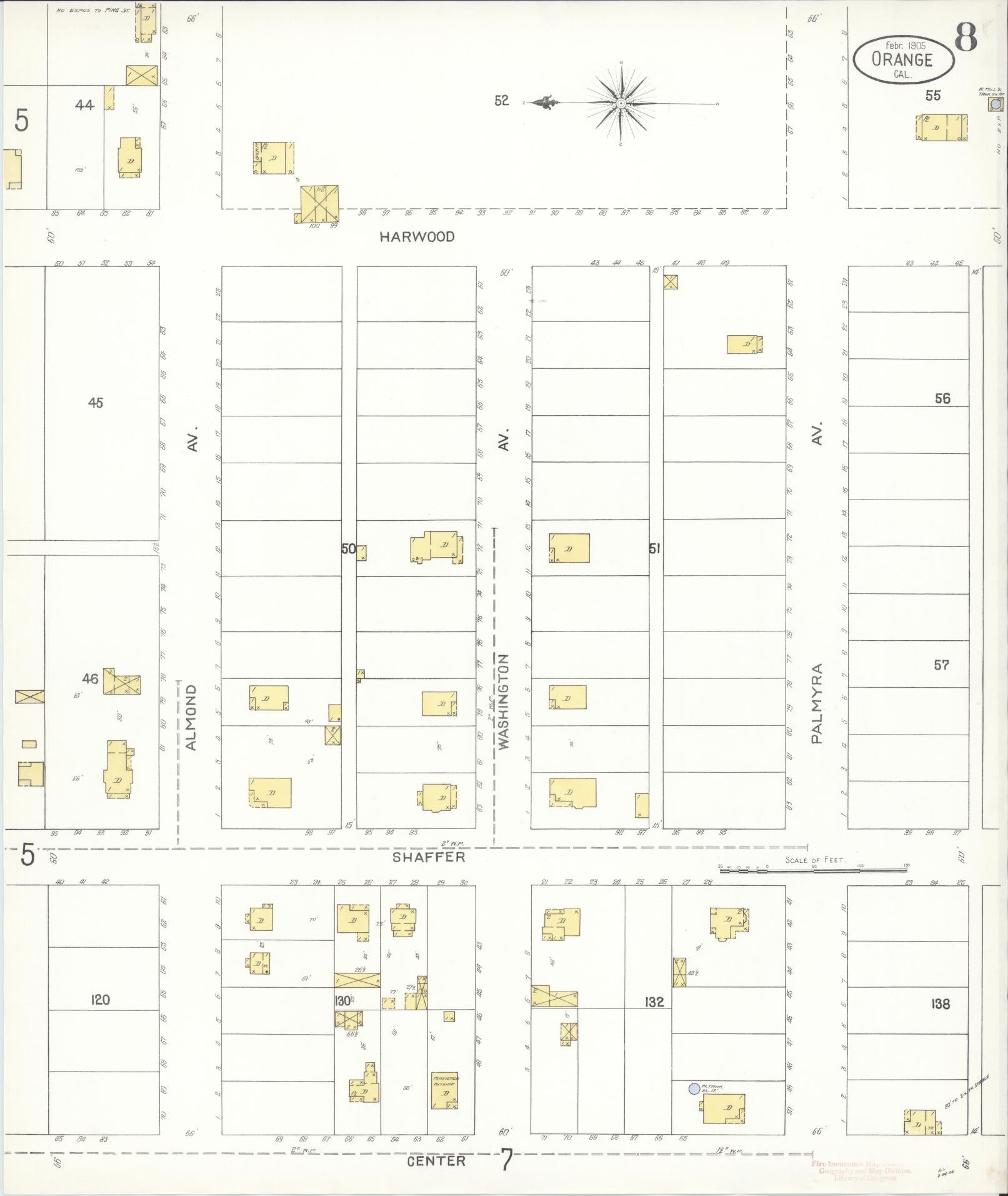 Sanborn Fire Insurance Map from Orange, Orange County, California (1905), Sheet #0008 - Complete Map Set gallery image, historic Sanborn map, vintage wall art, California California