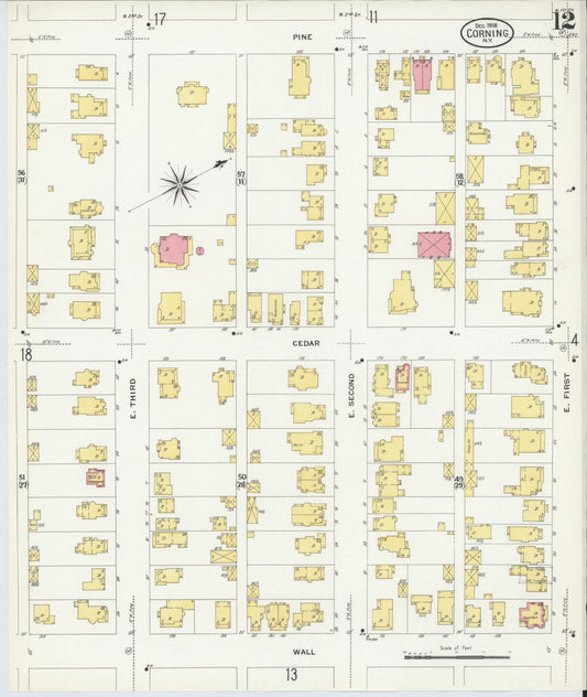 Sanborn Fire Insurance Map from Corning, Steuben County, New York (1908), Sheet #0012 - Historic Sanborn Fire Insurance Map Print, vintage old map wall art, antique decor, genealogy gift, New York New York map