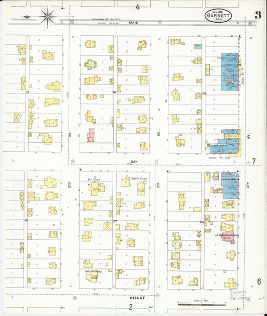Sanborn Fire Insurance Map from Garnett, Anderson County, Kansas (1905), Sheet #0003 - Historic Sanborn Fire Insurance Map Print, vintage old map wall art, antique decor, genealogy gift, Kansas Kansas map
