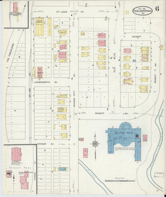 Sanborn Fire Insurance Map from Excelsior Springs, Clay County, Missouri (1913), Sheet #0006 - Historic Sanborn Fire Insurance Map Print, vintage old map wall art, antique decor, genealogy gift, Missouri Missouri map
