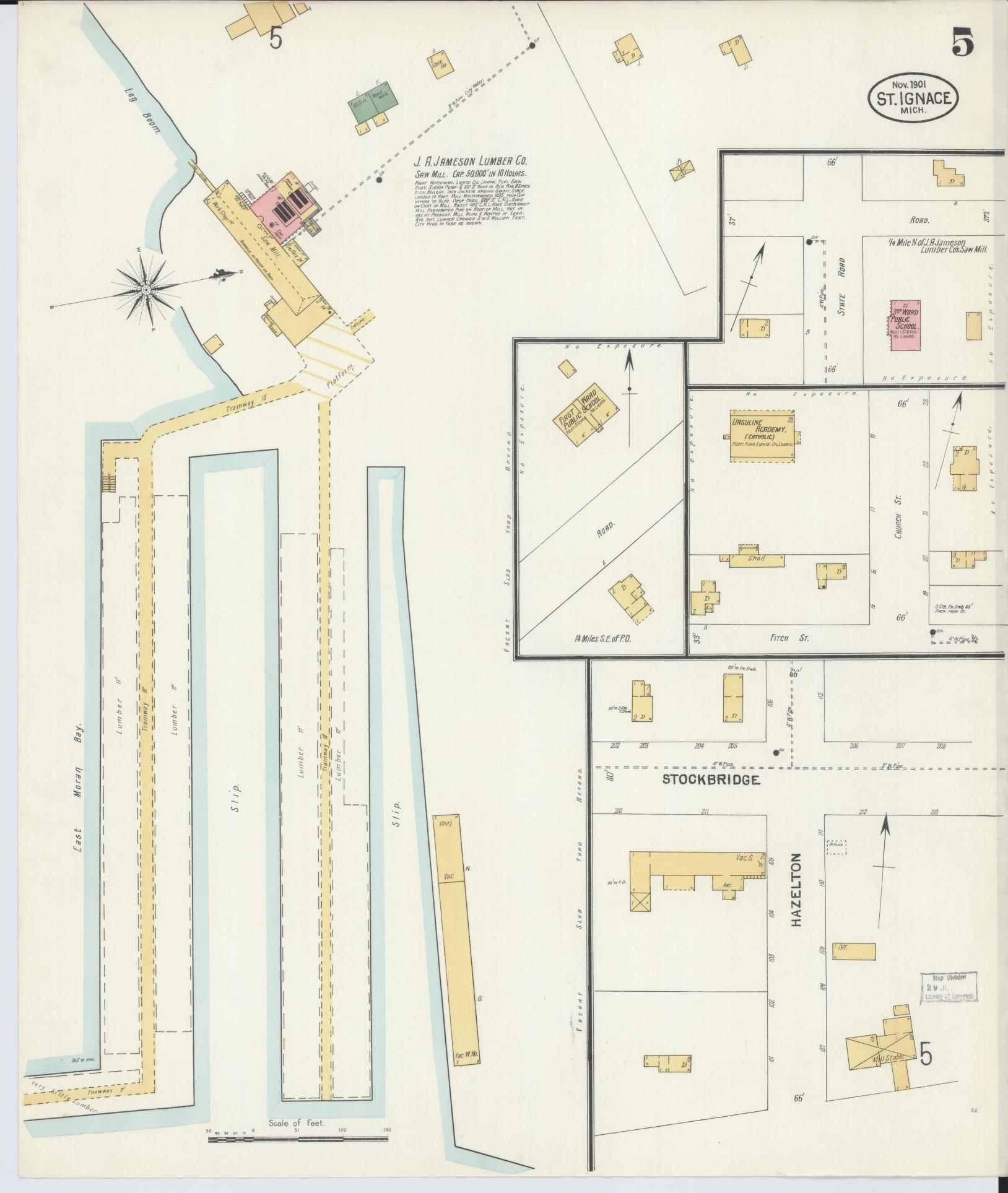 Sanborn Fire Insurance Map from Saint Ignace, Mackinac County, Michigan (1901), Sheet #0005 - Historic Sanborn Fire Insurance Map Print, vintage old map wall art, antique decor, genealogy gift, Michigan Michigan map