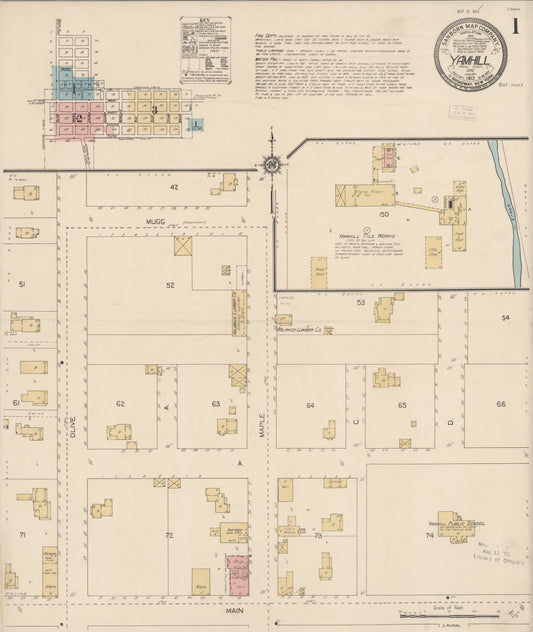 Sanborn Fire Insurance Map from Yamhill, Yamhill County, Oregon (1913), Sheet #0001 - Historic Sanborn Fire Insurance Map Print, vintage old map wall art, antique decor, genealogy gift, Oregon Oregon map