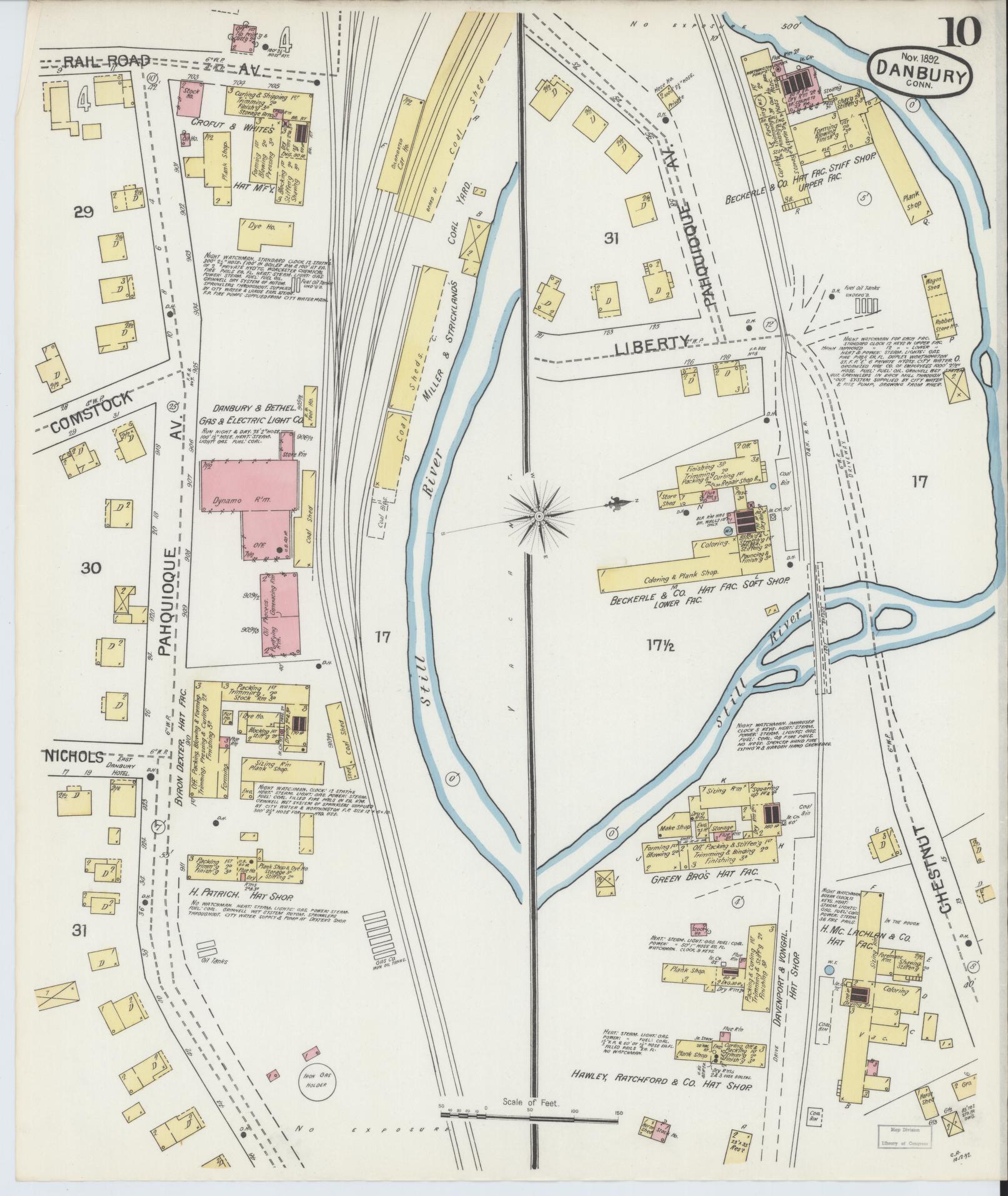 Sanborn Fire Insurance Map from Danbury, Fairfield County, Connecticut (1892), Sheet #0010 - Complete Map Set gallery image, historic Sanborn map, vintage wall art, Connecticut Connecticut