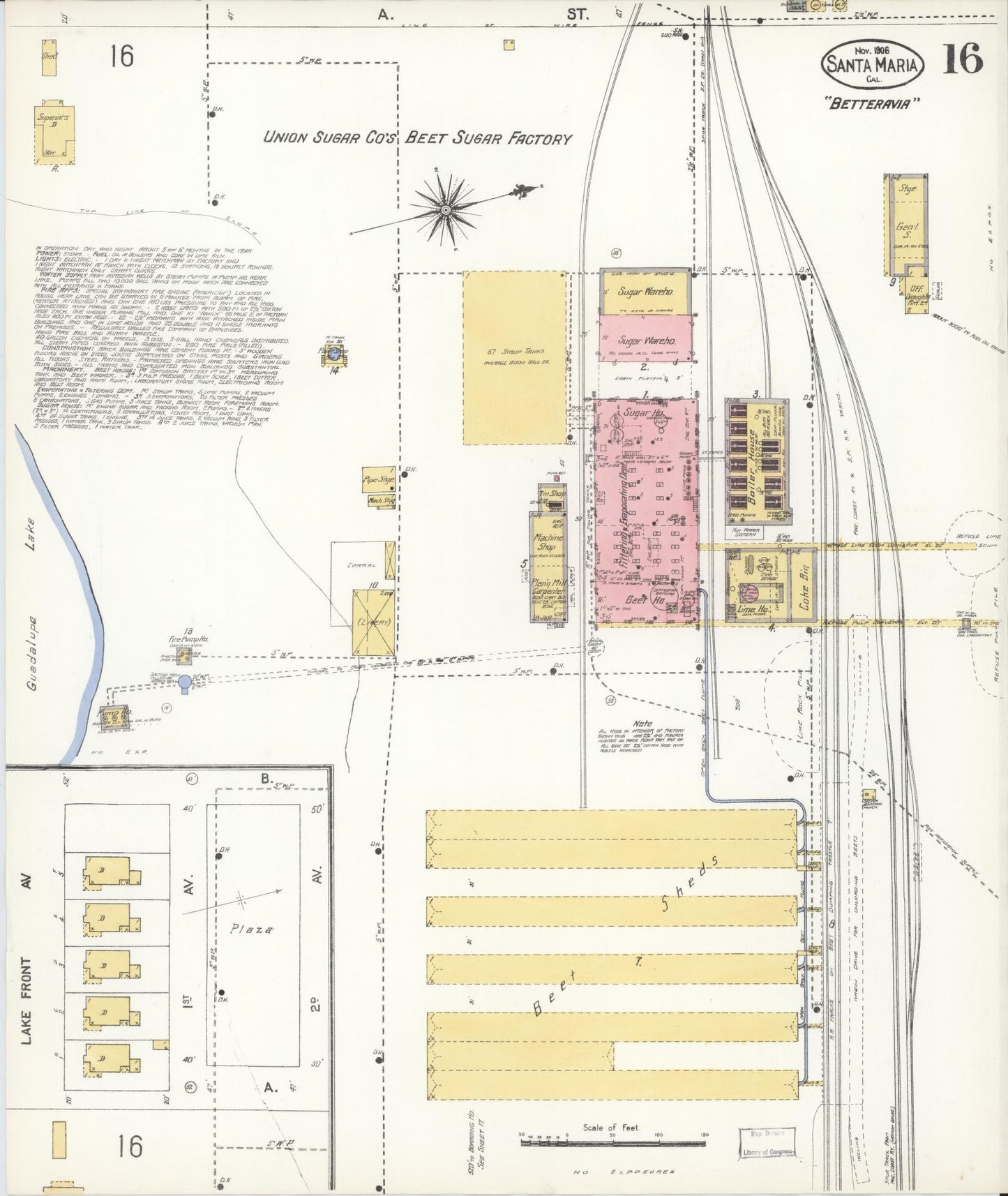 Sanborn Fire Insurance Map from Santa Maria, Santa Barbara County, California (1906), Sheet #0016 - Complete Map Set gallery image, historic Sanborn map, vintage wall art, California California
