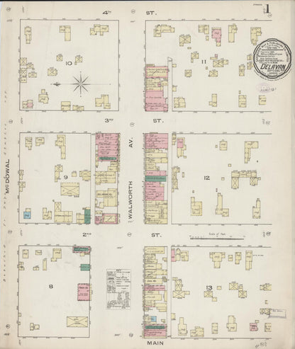 Sanborn Fire Insurance Map from Delavan, Walworth County, Wisconsin (1885), Sheet #0001 - Complete Map Set gallery image, historic Sanborn map, vintage wall art, Wisconsin Wisconsin