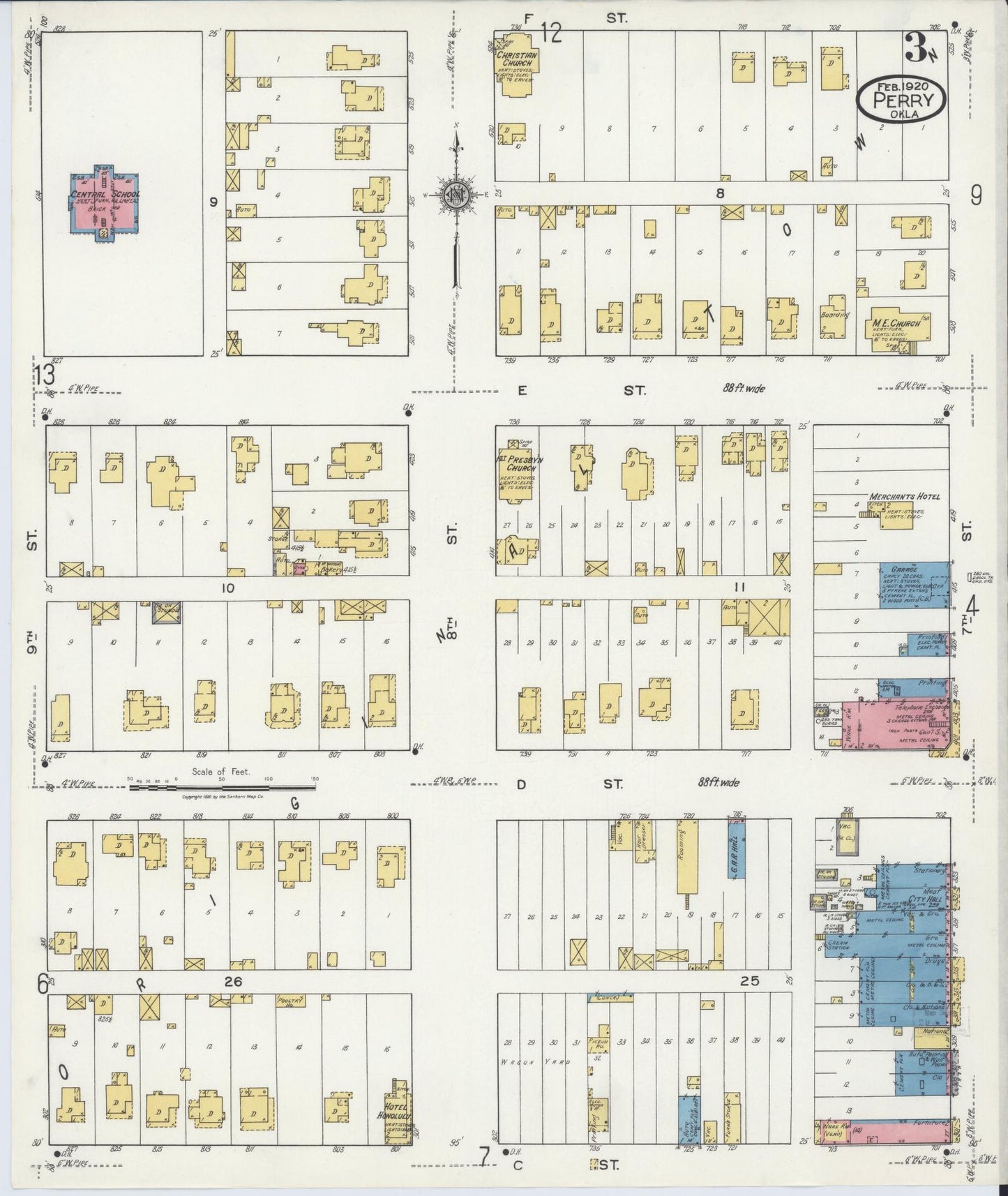 Sanborn Fire Insurance Map from Perry, Noble County, Oklahoma (1920), Sheet #0003 - Complete Map Set gallery image, historic Sanborn map, vintage wall art, Oklahoma Oklahoma