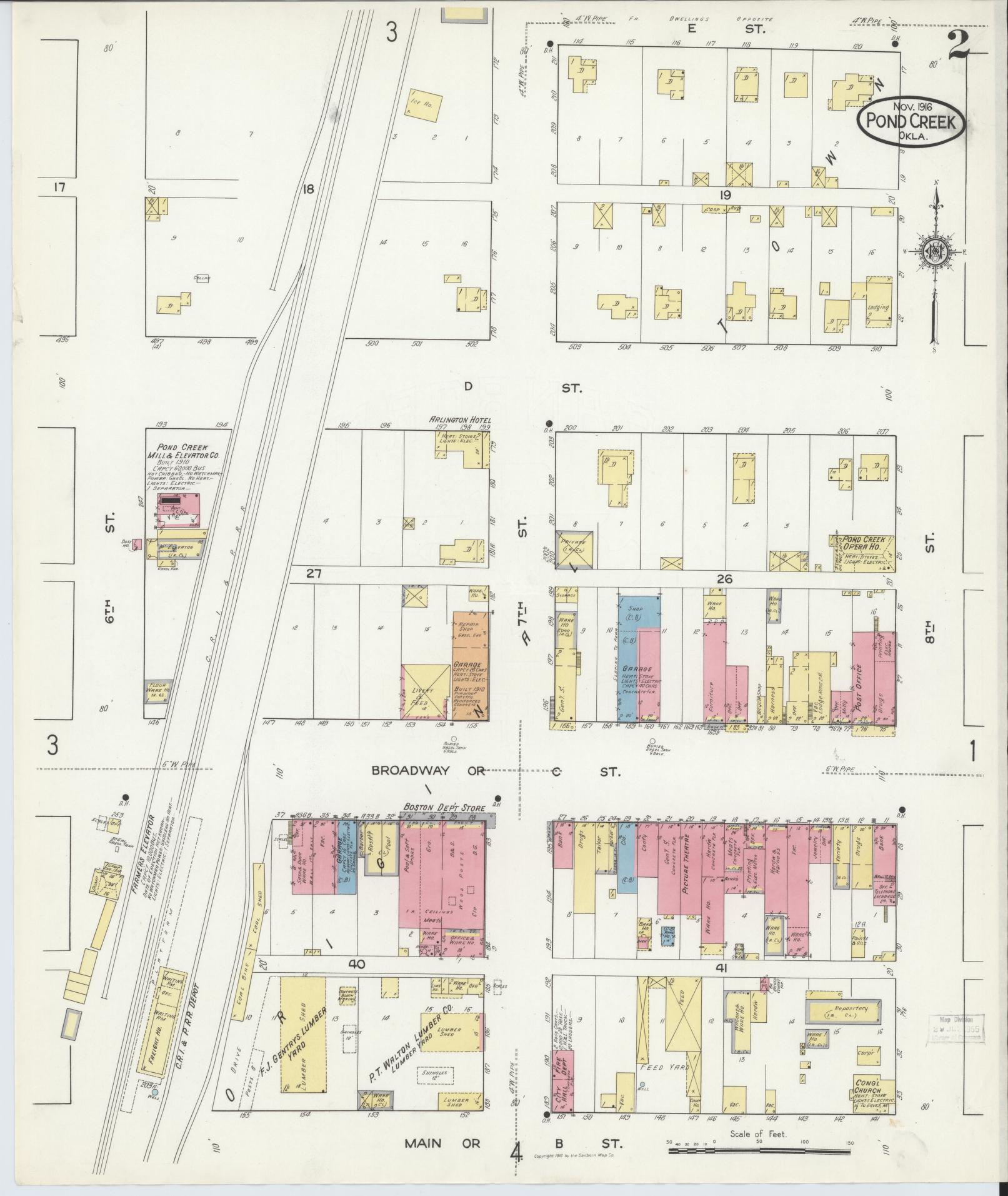 Sanborn Fire Insurance Map from Pond Creek, Grant County, Oklahoma (1916), Sheet #0002 - Historic Sanborn Fire Insurance Map Print, vintage old map wall art, antique decor, genealogy gift, Oklahoma Oklahoma map