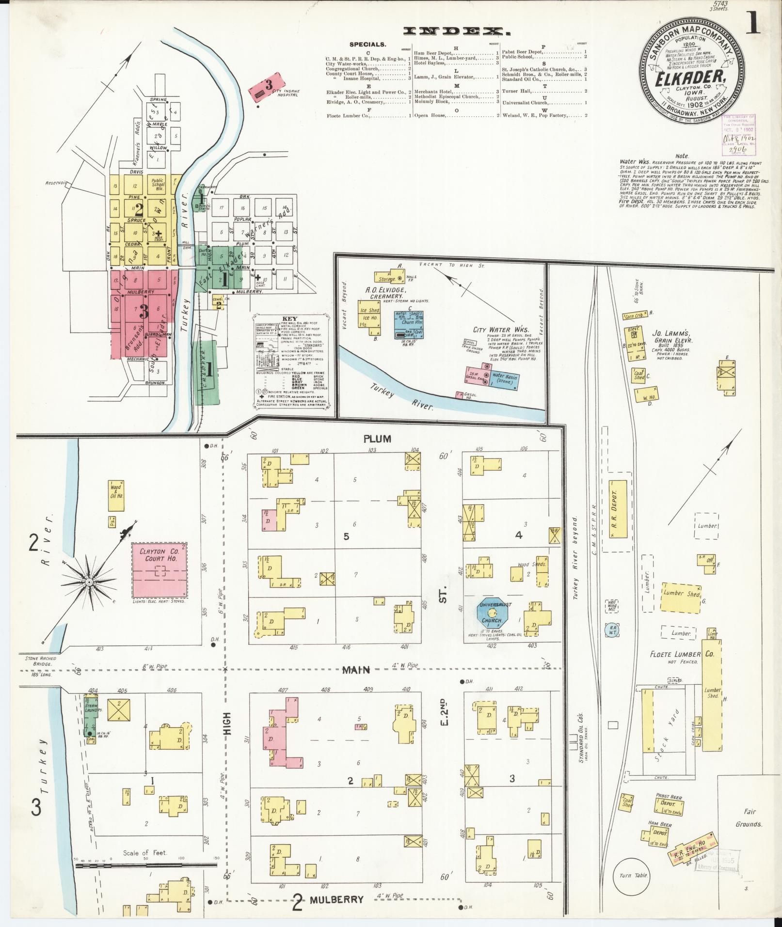 Sanborn Fire Insurance Map from Elkader, Clayton County, Iowa (1902), Sheet #0001 - Historic Sanborn Fire Insurance Map Print, vintage old map wall art