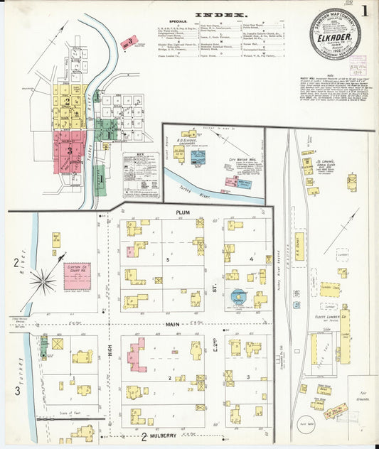 Sanborn Fire Insurance Map from Elkader, Clayton County, Iowa (1902), Sheet #0001 - Historic Sanborn Fire Insurance Map Print, vintage old map wall art