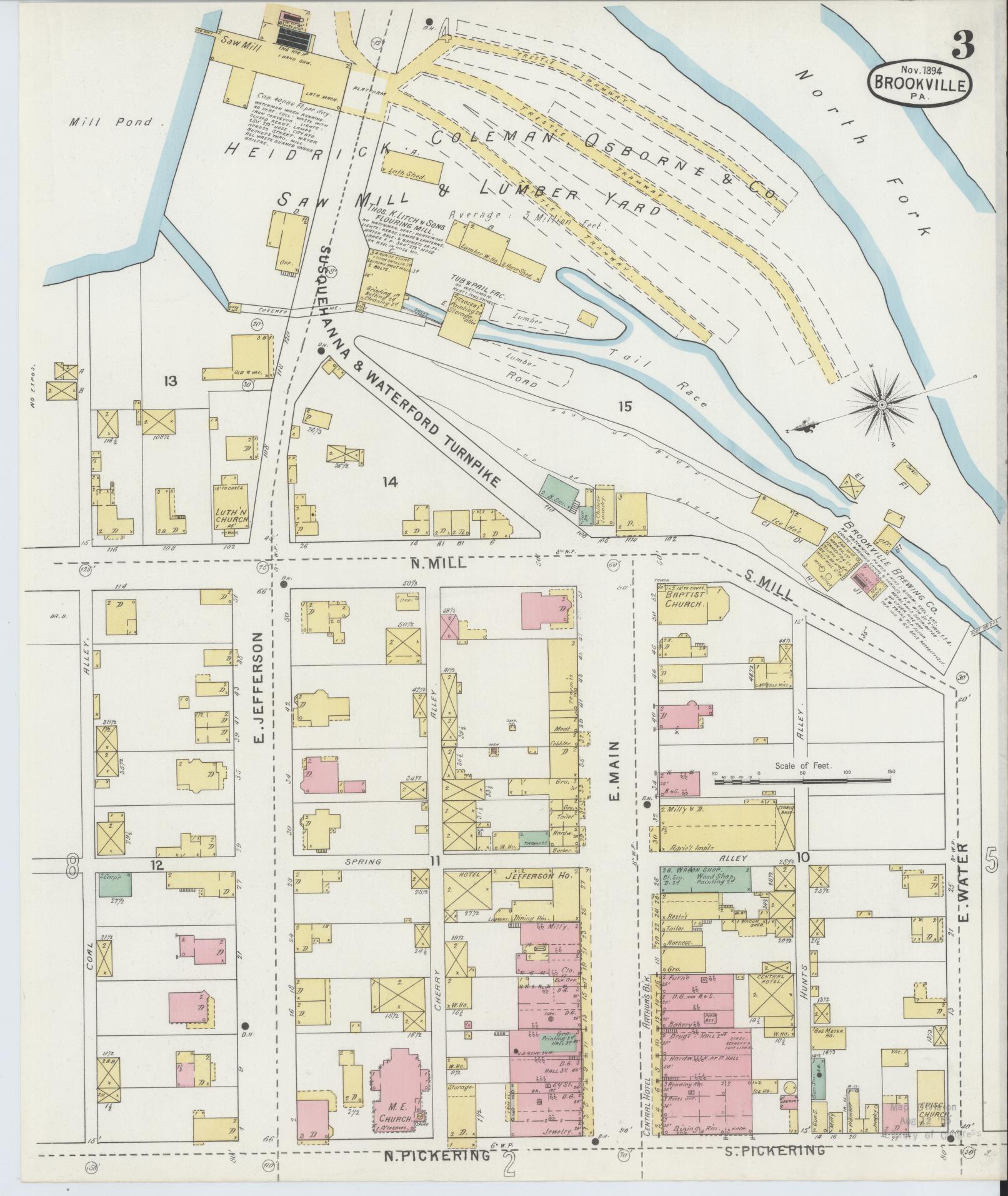Sanborn Fire Insurance Map from Brookville, Jefferson County, Pennsylvania (1894), Sheet #0003 - Historic Sanborn Fire Insurance Map Print, vintage old map wall art, antique decor, genealogy gift, Pennsylvania Pennsylvania map