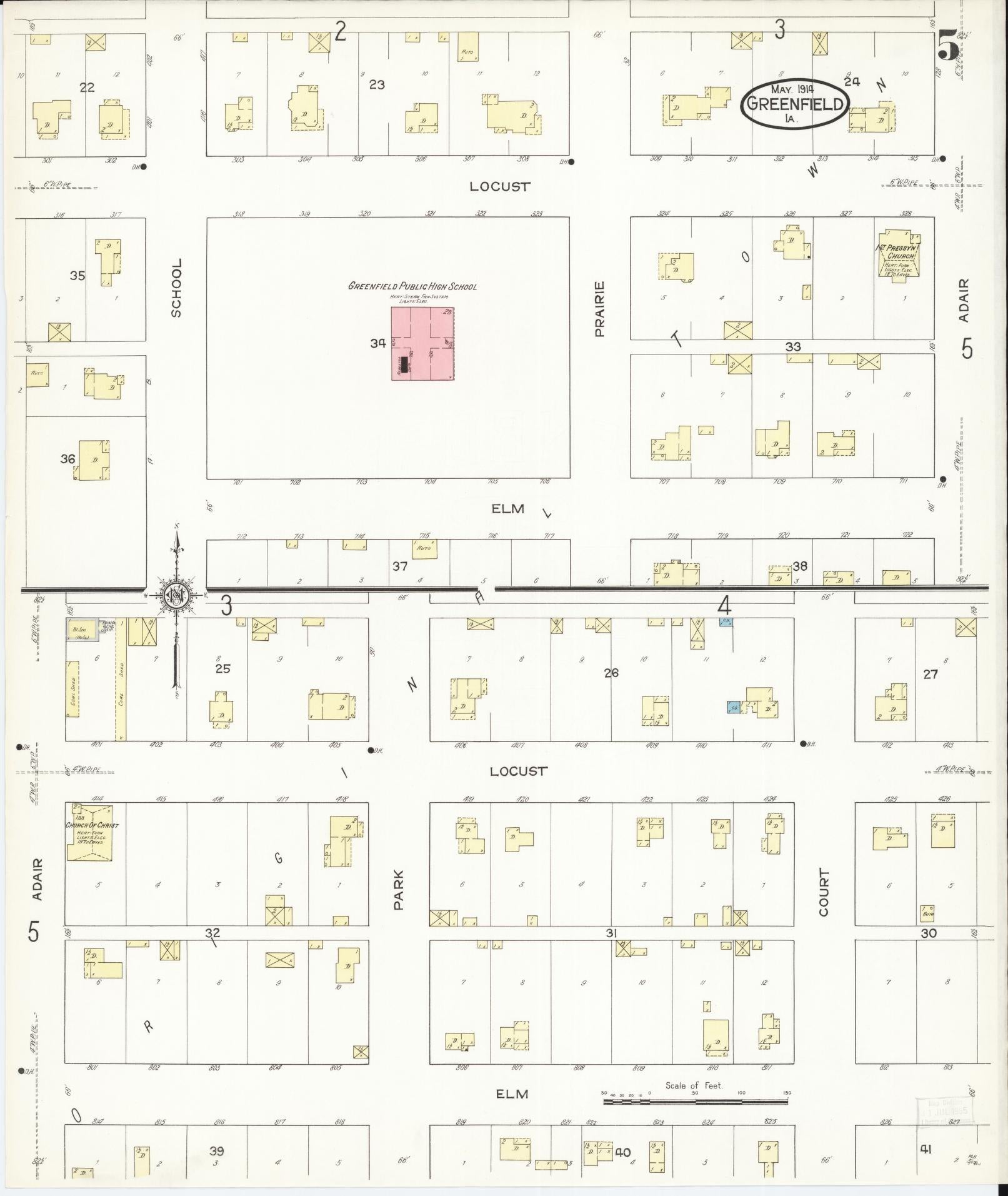 Sanborn Fire Insurance Map from Greenfield, Adair County, Iowa (1914), Sheet #0005 - Historic Sanborn Fire Insurance Map Print, vintage old map wall art