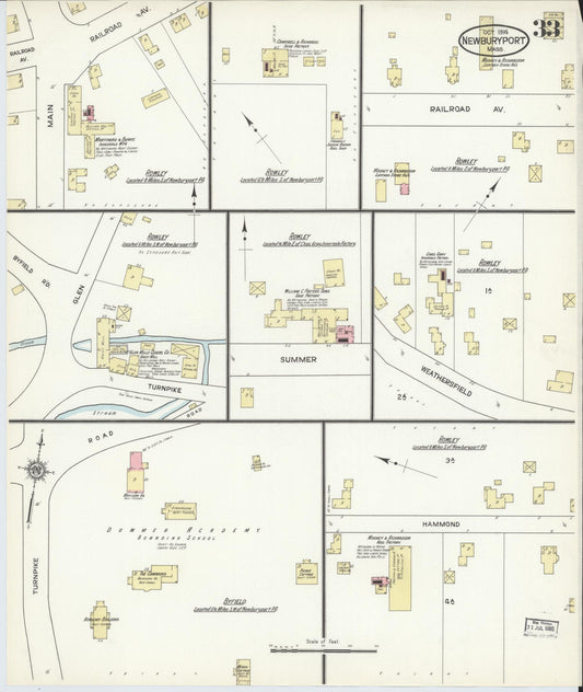 Sanborn Fire Insurance Map from Newburyport, Essex County, Massachusetts (1914), Sheet #0033 - Historic Sanborn Fire Insurance Map Print, vintage old map wall art, antique decor, genealogy gift, Massachusetts Massachusetts map