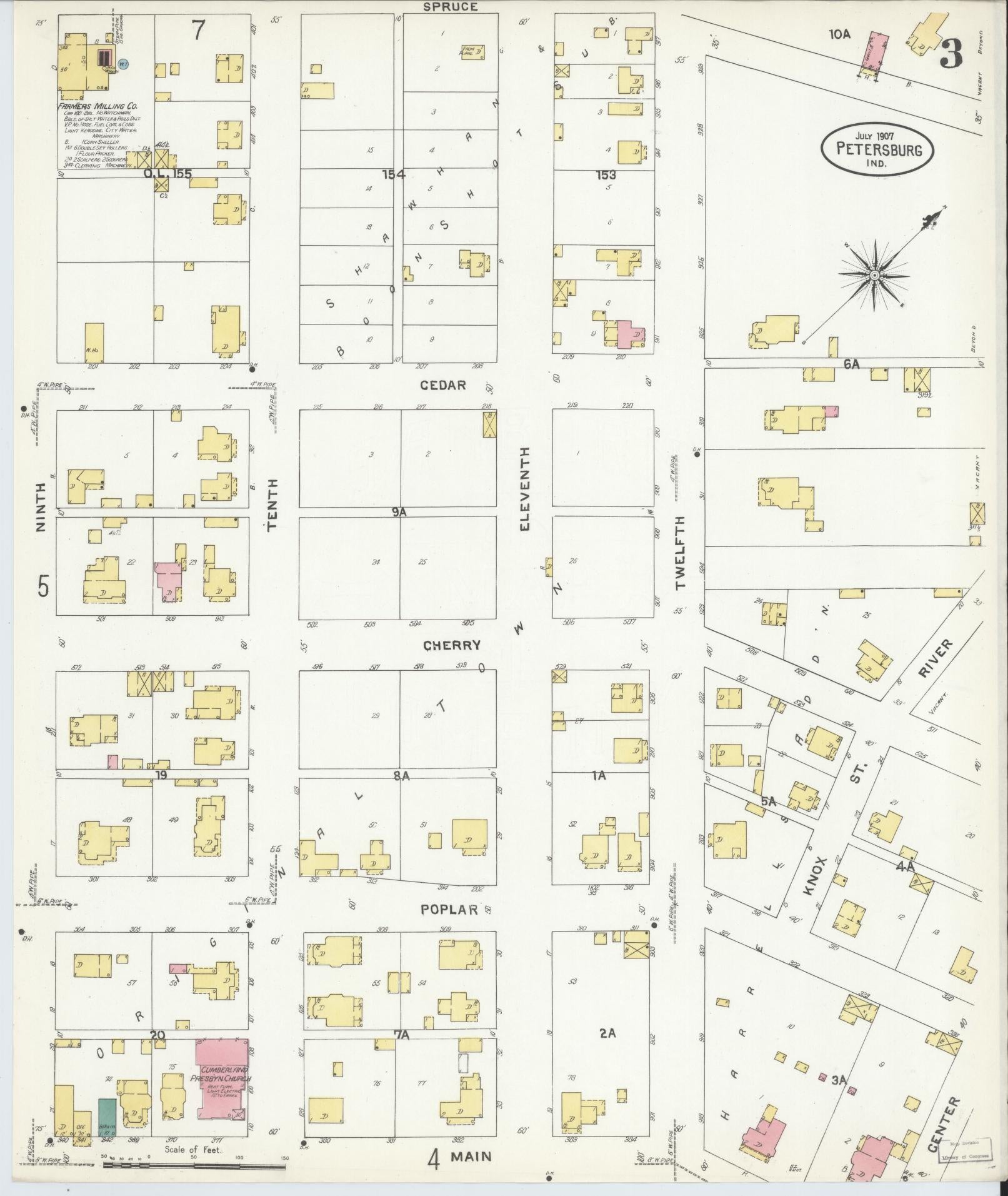 Sanborn Fire Insurance Map from Petersburg, Pike County, Indiana (1907), Sheet #0003 - Complete Map Set gallery image, historic Sanborn map, vintage wall art, Indiana Indiana