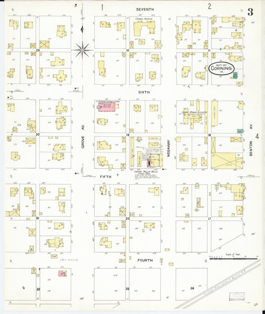 Sanborn Fire Insurance Map from Corning, Adams County, Iowa (1907), Sheet #0003 - Historic Sanborn Fire Insurance Map Print, vintage old map wall art