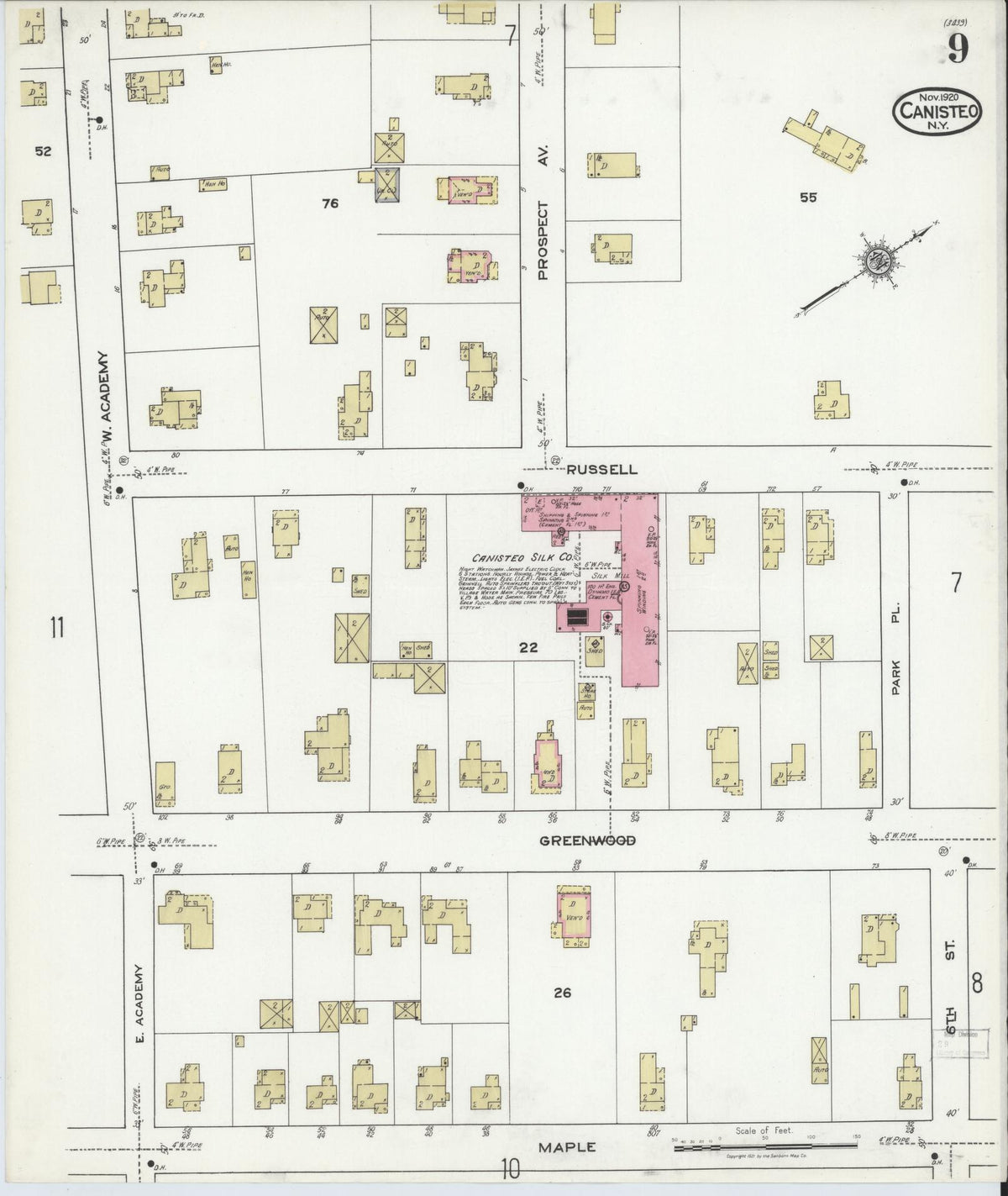 Sanborn Fire Insurance Map from Canisteo, Steuben County, New York (1920), Sheet #0009 - Complete Map Set gallery image, historic Sanborn map, vintage wall art, New York New York
