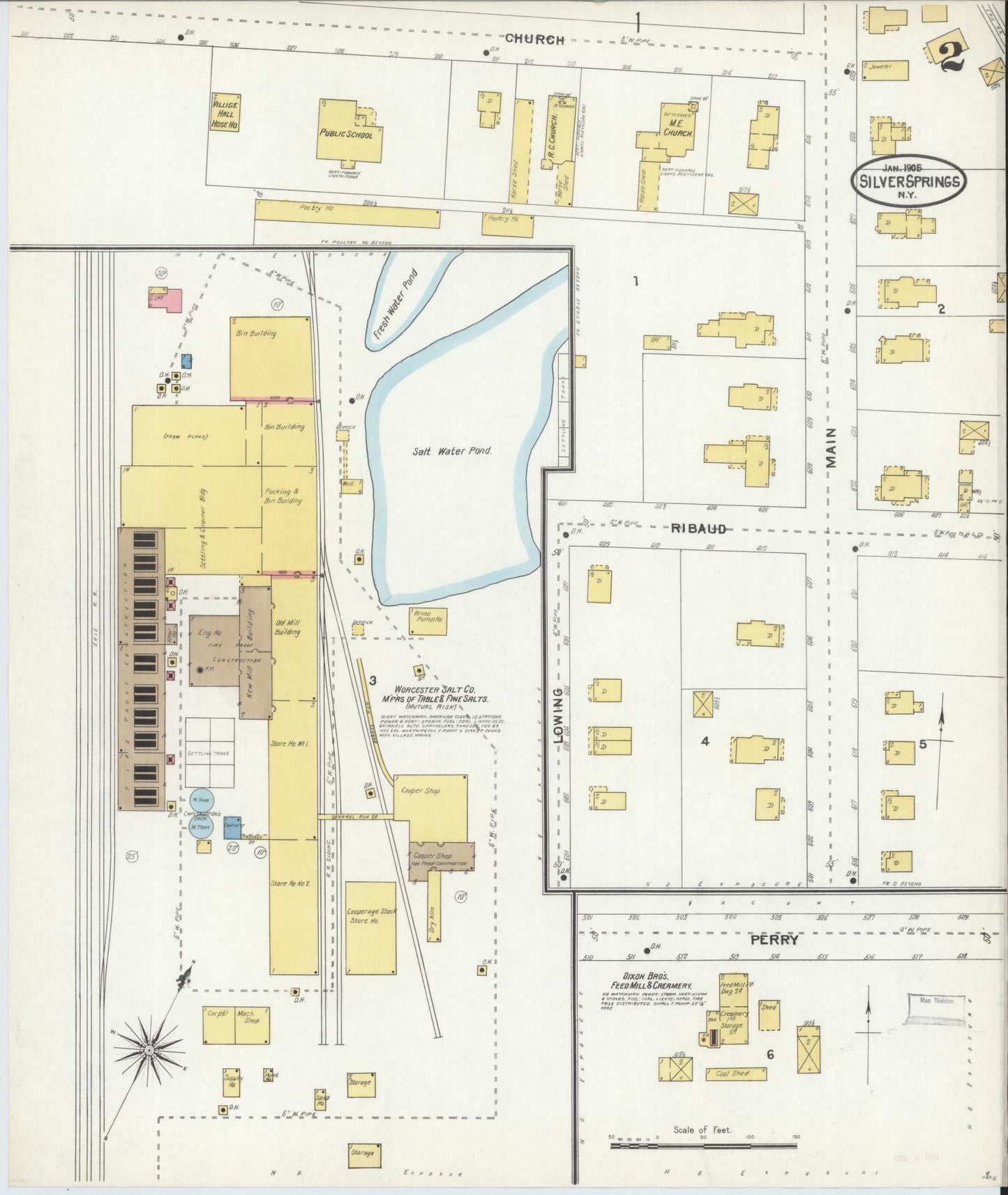 Sanborn Fire Insurance Map from Silver Springs, Wyoming County, New York (1905), Sheet #0002 - Historic Sanborn Fire Insurance Map Print, vintage old map wall art, antique decor, genealogy gift, Silver Springs Wyoming map