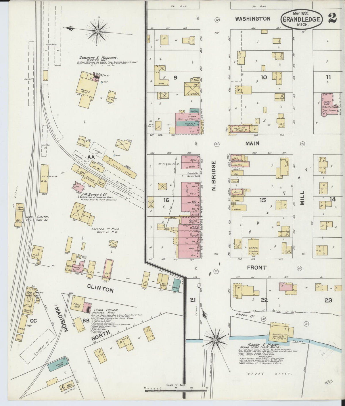 Sanborn Fire Insurance Map from Grand Ledge, Eaton County, Michigan (1892), Sheet #0002 - Historic Sanborn Fire Insurance Map Print, vintage old map wall art, antique decor, genealogy gift, Michigan Michigan map