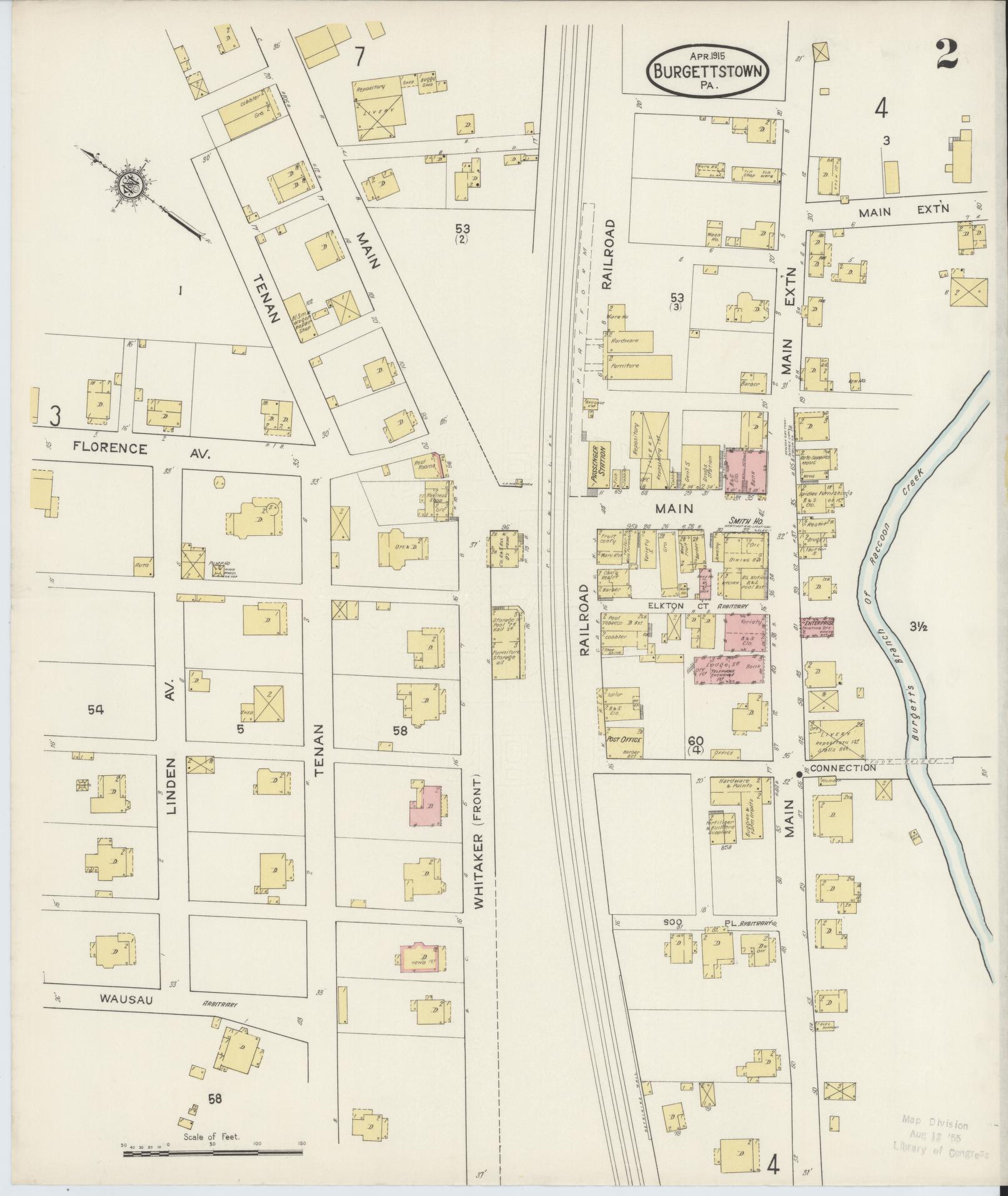 Sanborn Fire Insurance Map from Burgettstown, Washington County, Pennsylvania (1915), Sheet #0002 - Historic Sanborn Fire Insurance Map Print, vintage old map wall art, antique decor, genealogy gift, Pennsylvania Pennsylvania map
