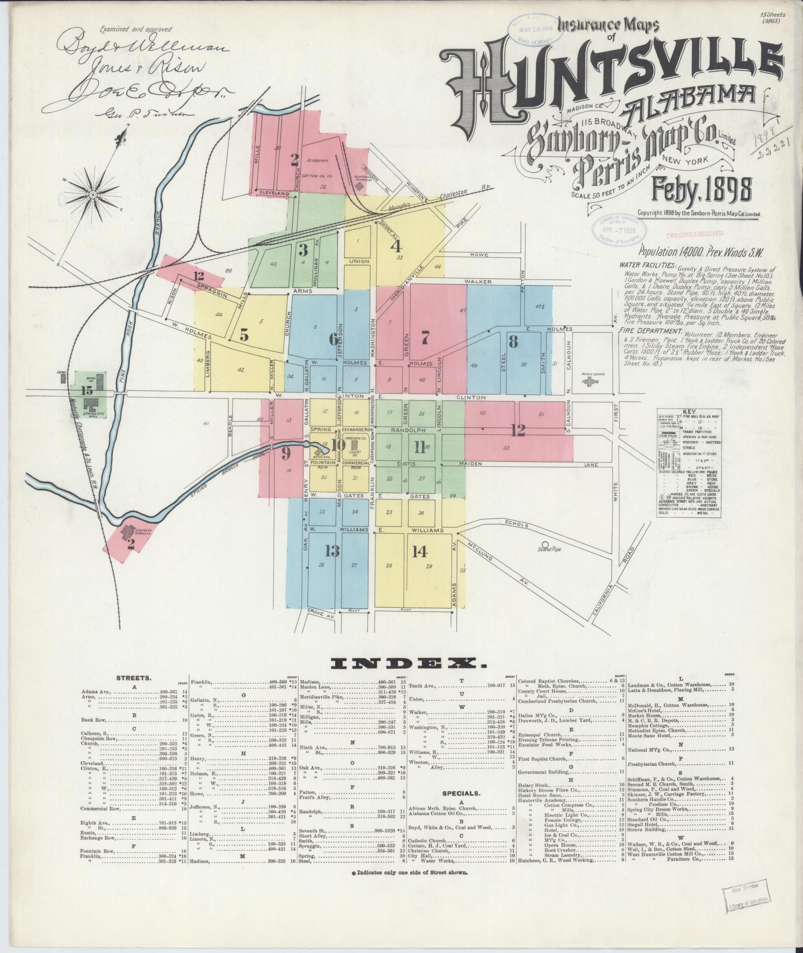 Sanborn Fire Insurance Map from Huntsville, Madison County, Alabama (1898), Sheet #0001 - Complete Map Set gallery image, historic Sanborn map, vintage wall art, Alabama Alabama